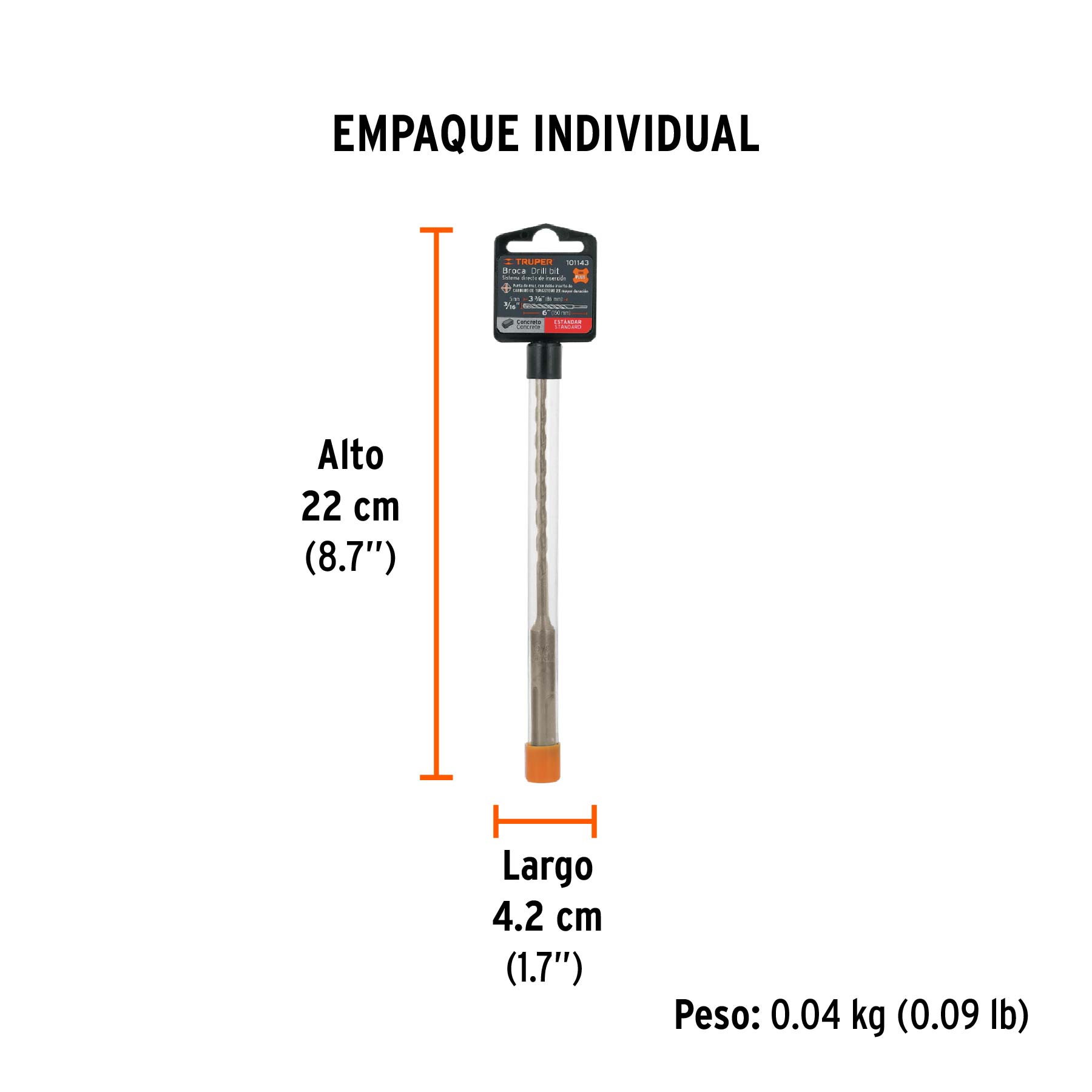 Broca SDS Plus 3/16 x 6", TRUPER - Empaque