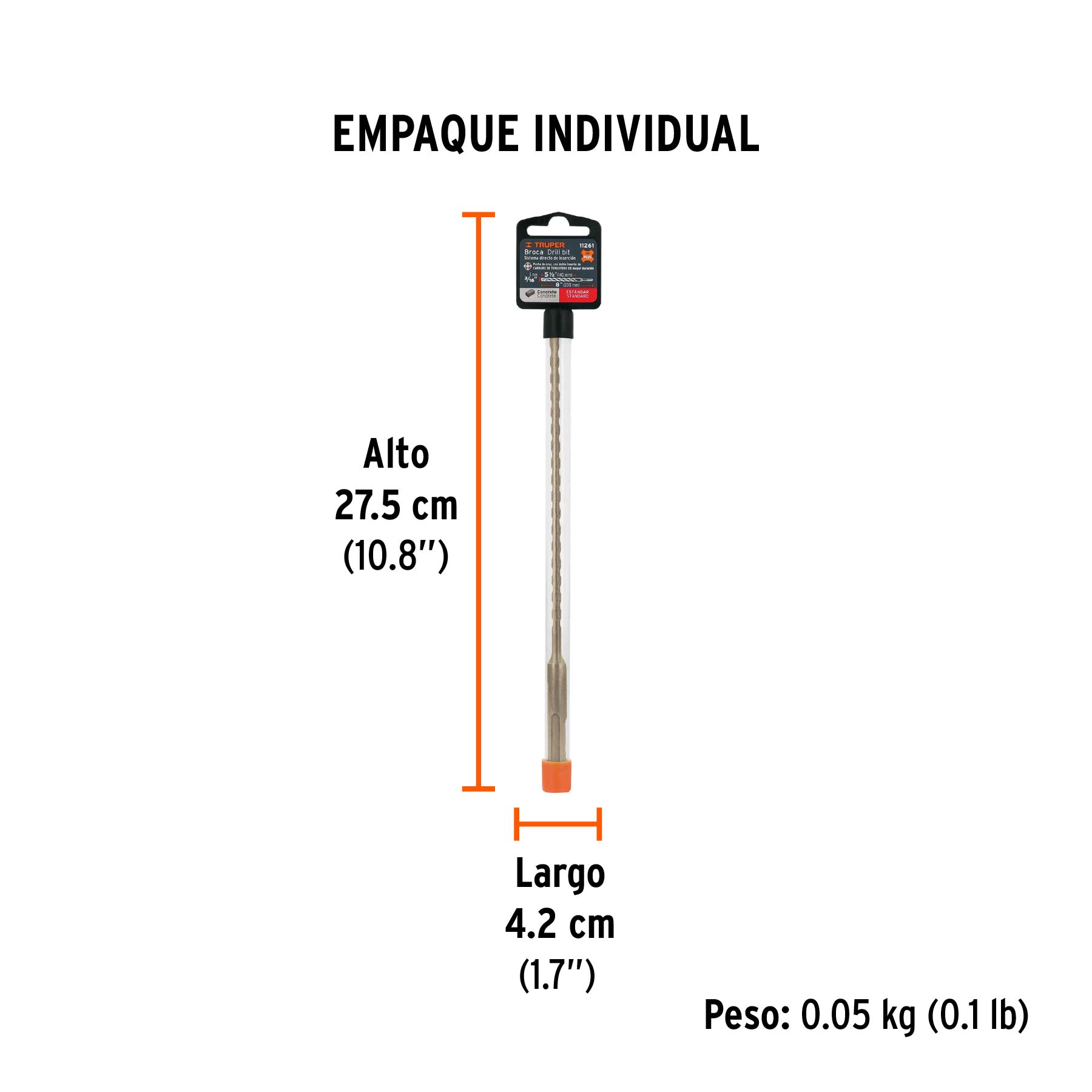 Broca SDS Plus 3/16 x 8", TRUPER - Empaque