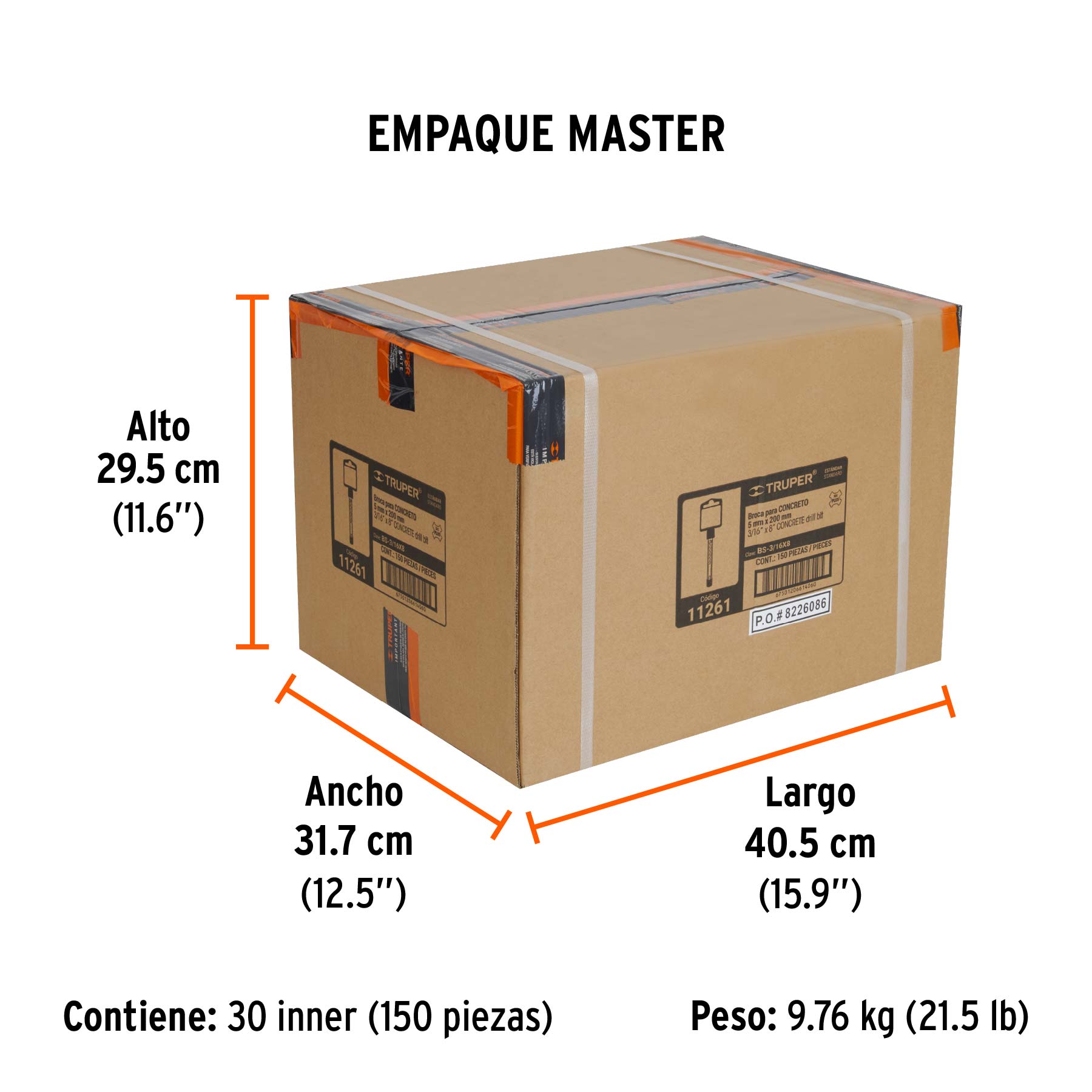 Broca SDS Plus 3/16 x 8", TRUPER - Empaque