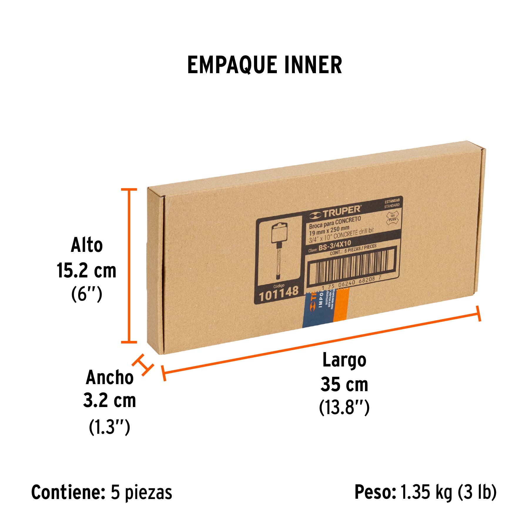 Broca SDS Plus 3/4 x 10", TRUPER - Empaque