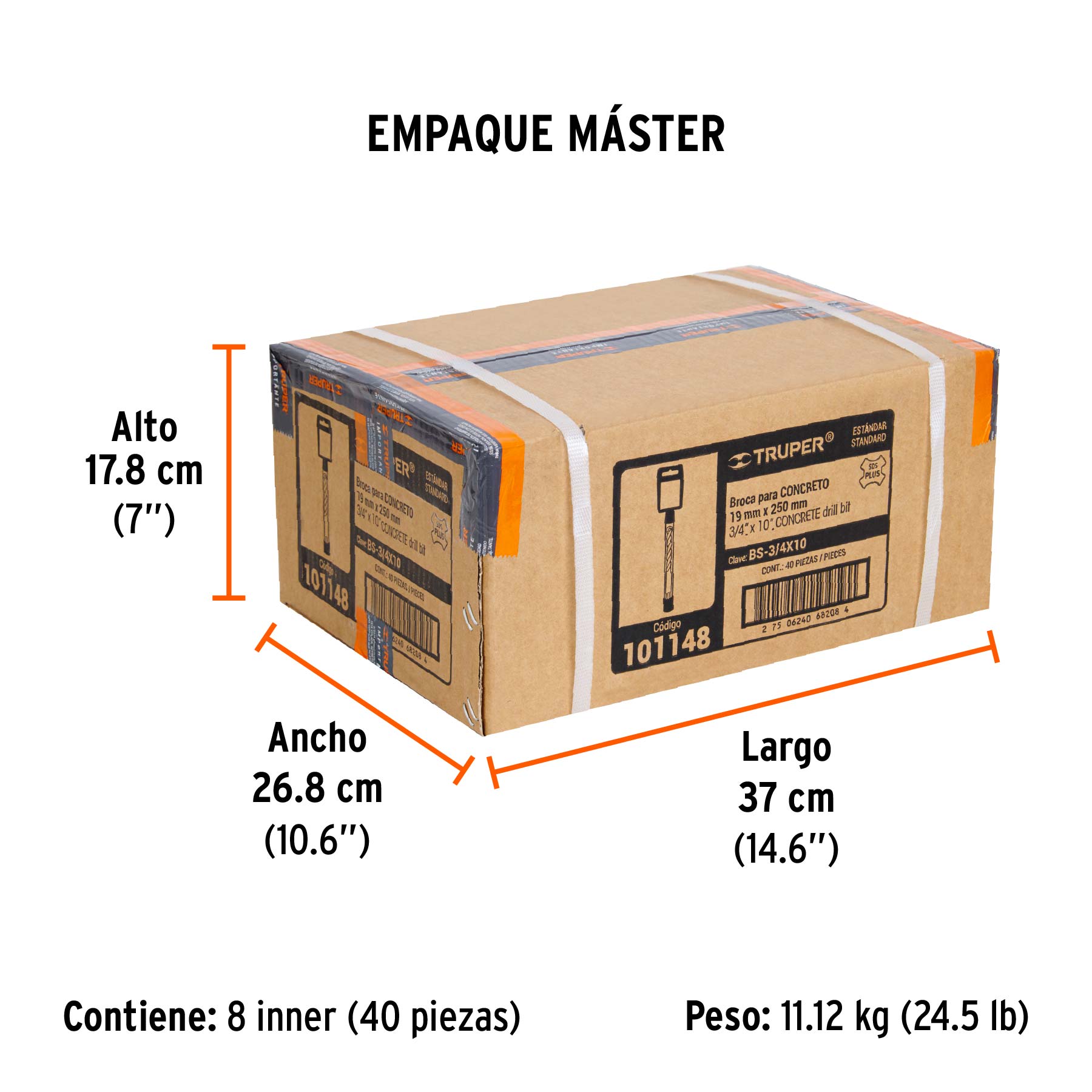 Broca SDS Plus 3/4 x 10", TRUPER - Empaque
