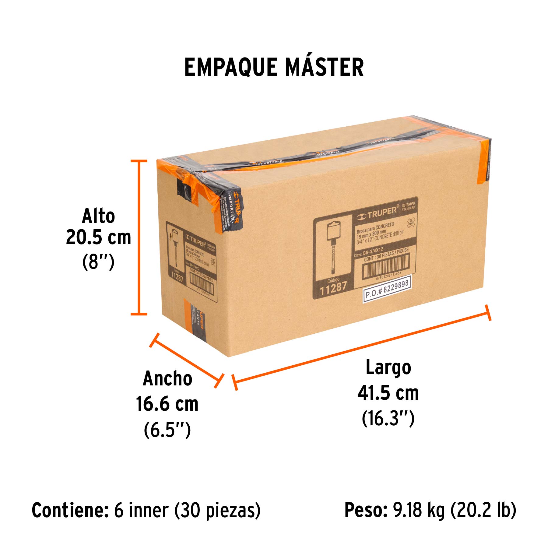 Broca SDS Plus 3/4 x 12", TRUPER - Empaque