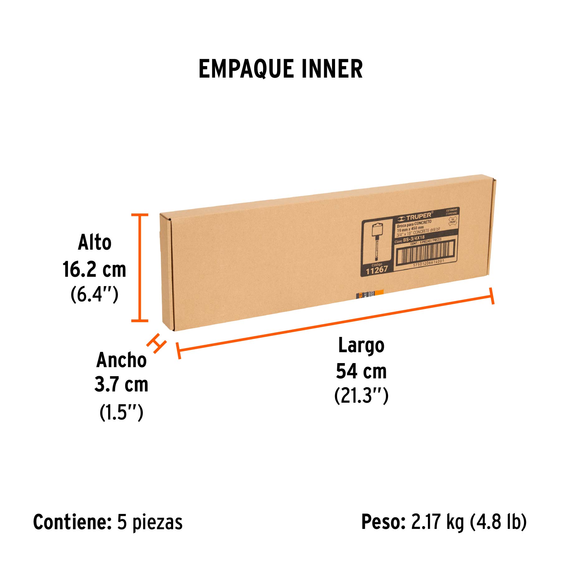 Broca SDS Plus 3/4 x 18", TRUPER - Empaque