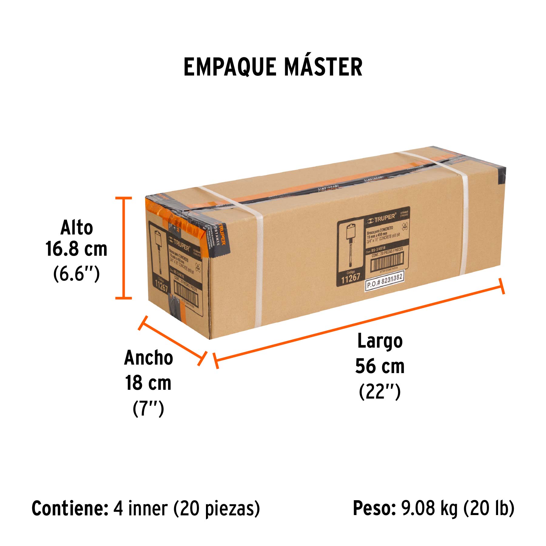 Broca SDS Plus 3/4 x 18", TRUPER - Empaque