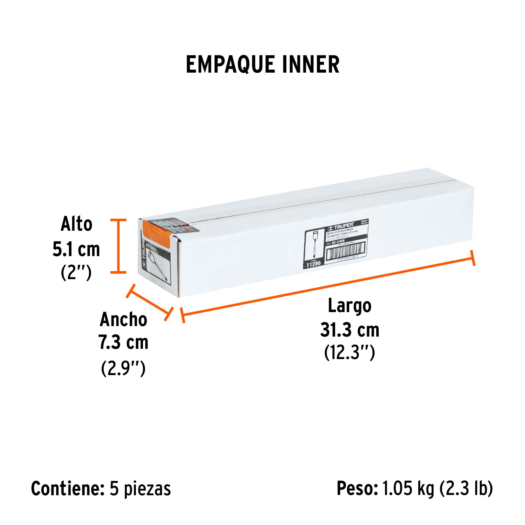 Broca SDS Plus 3/4 x 8", TRUPER - Empaque
