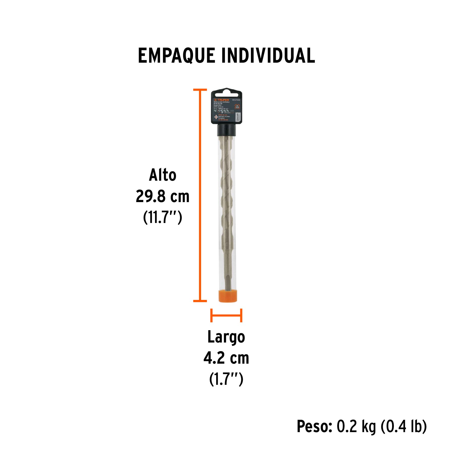 Broca SDS Plus 3/4 x 8", TRUPER - Empaque