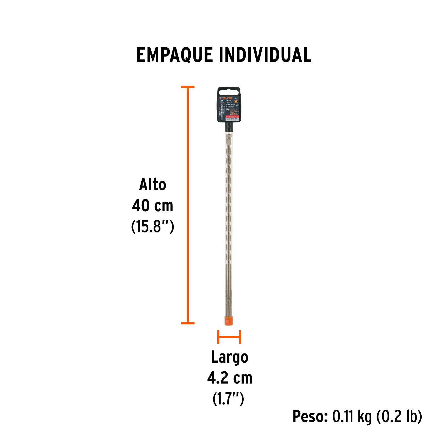 Broca SDS Plus 3/8 x 12", TRUPER - Empaque