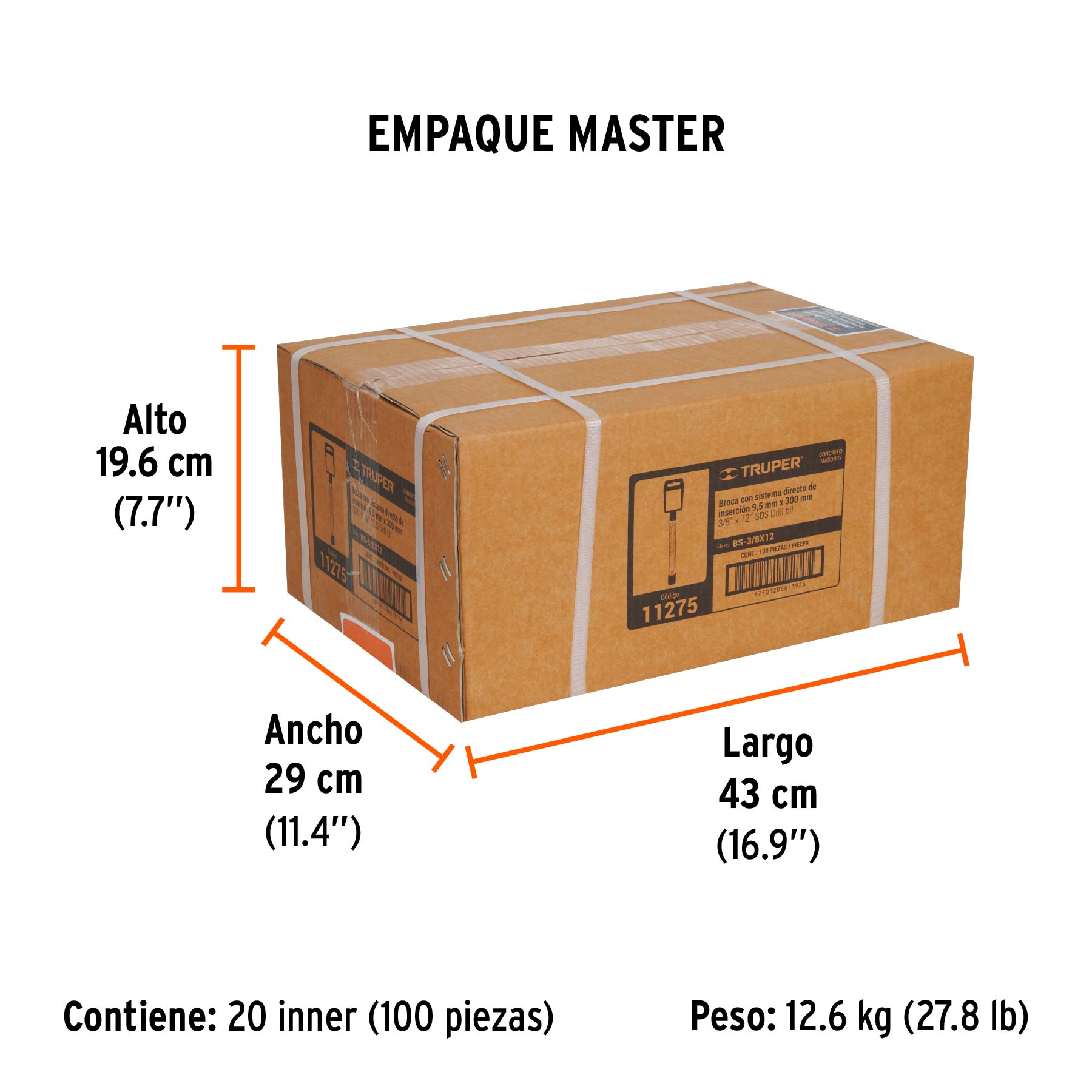 Broca SDS Plus 3/8 x 12", TRUPER - Empaque