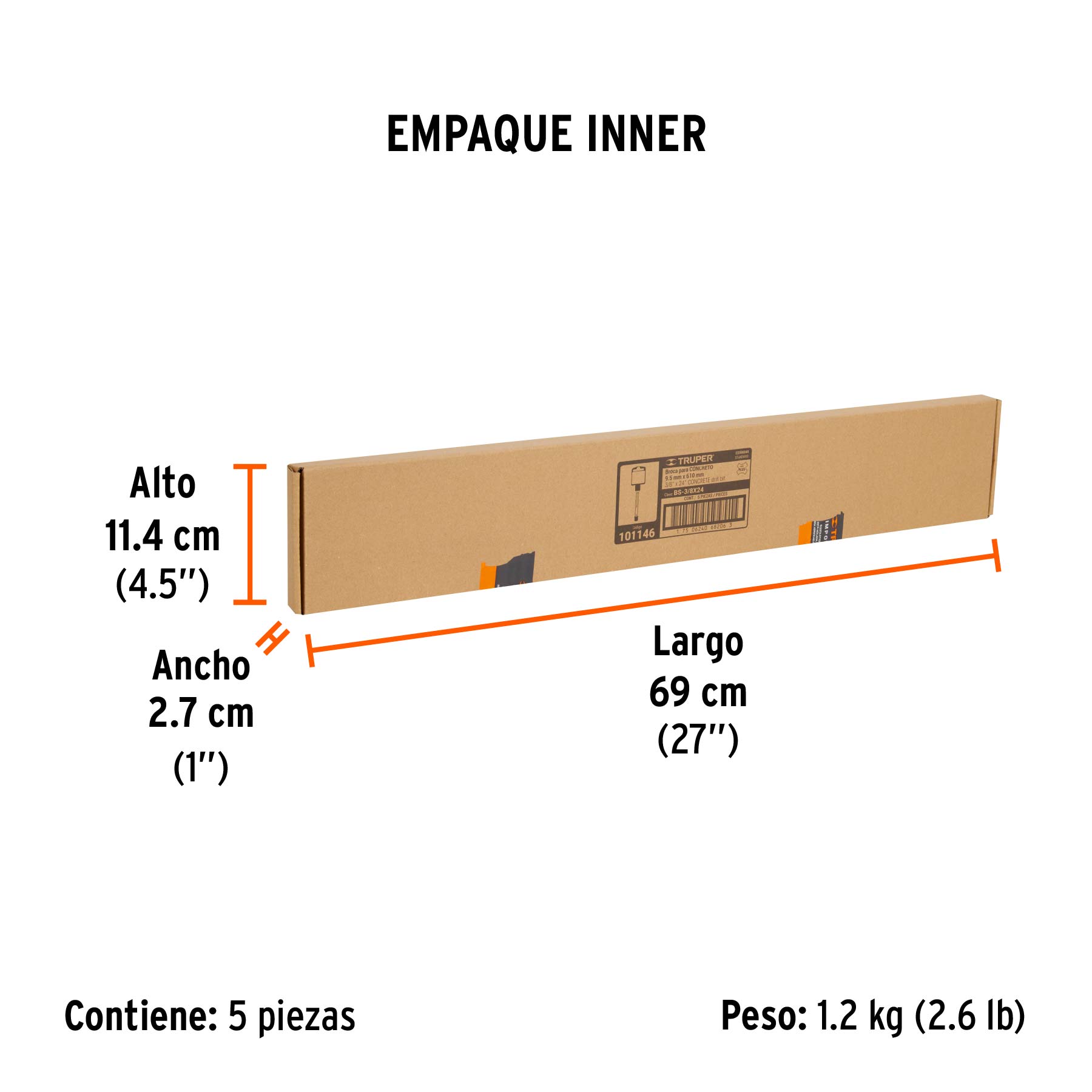 Broca SDS Plus 3/8 x 24", TRUPER - Empaque