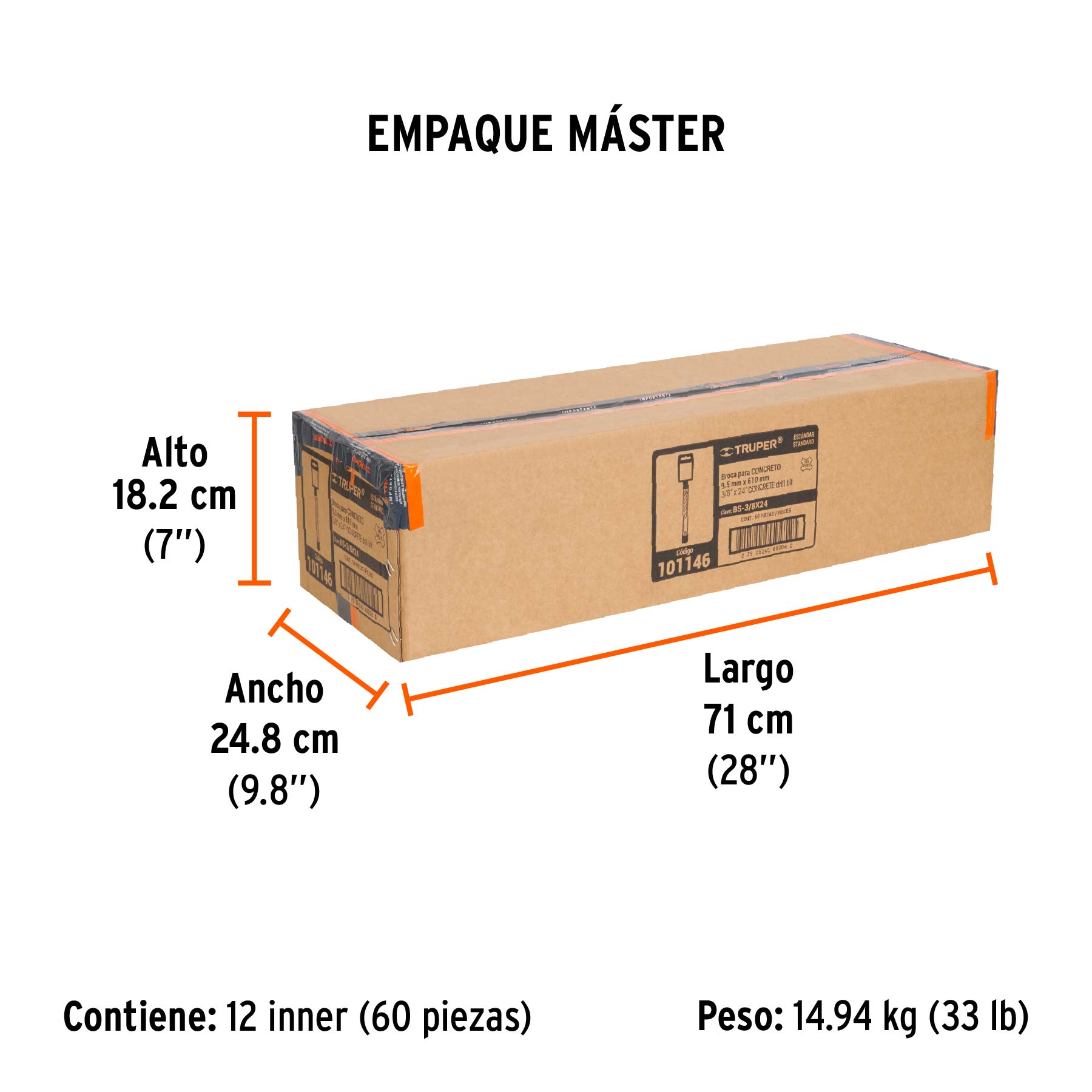 Broca SDS Plus 3/8 x 24", TRUPER - Empaque
