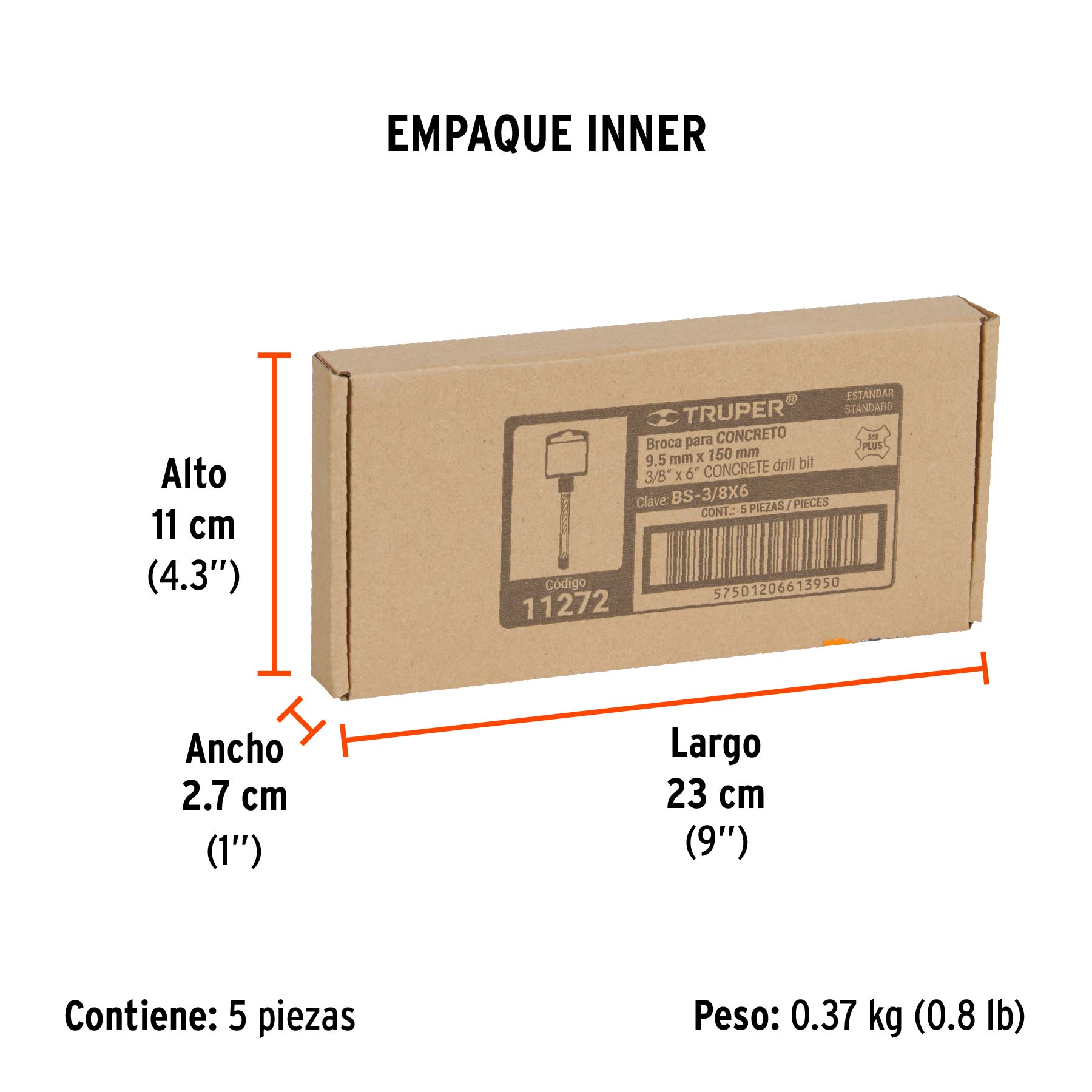 Broca SDS Plus 3/8 x 6", TRUPER - Empaque