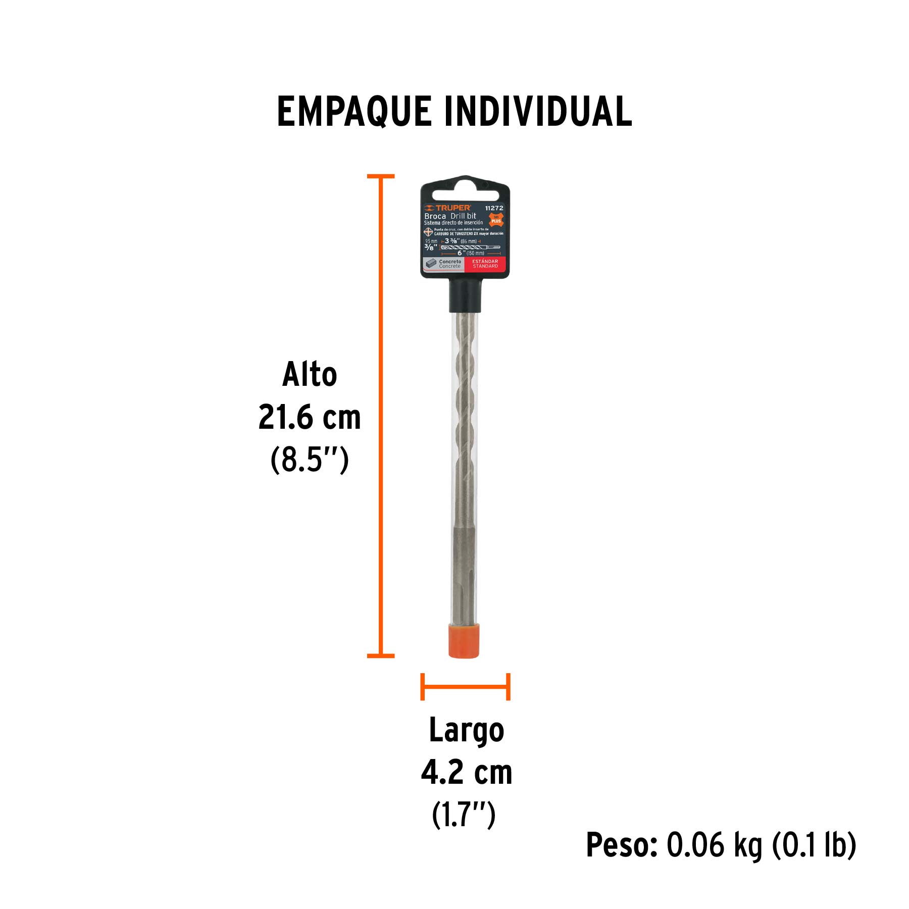 Broca SDS Plus 3/8 x 6", TRUPER - Empaque