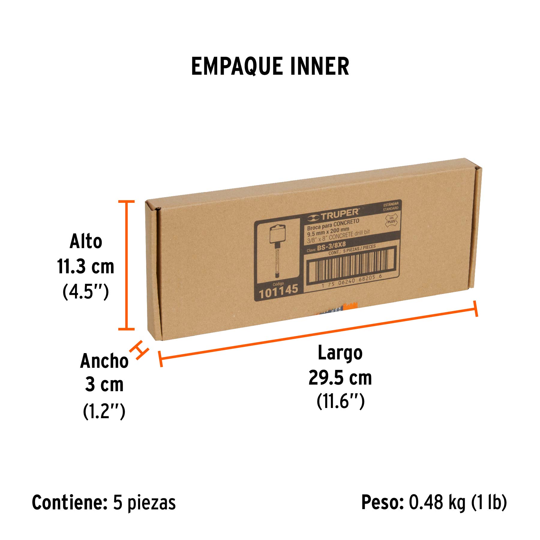 Broca SDS Plus 3/8 x 8", TRUPER - Empaque