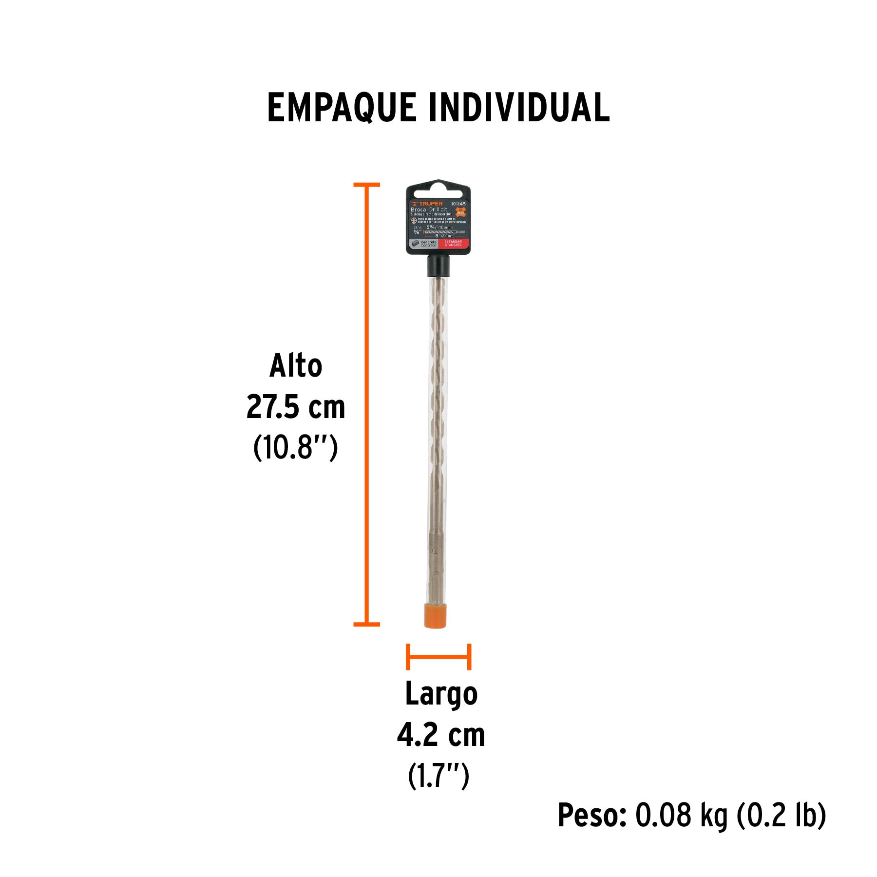 Broca SDS Plus 3/8 x 8", TRUPER - Empaque