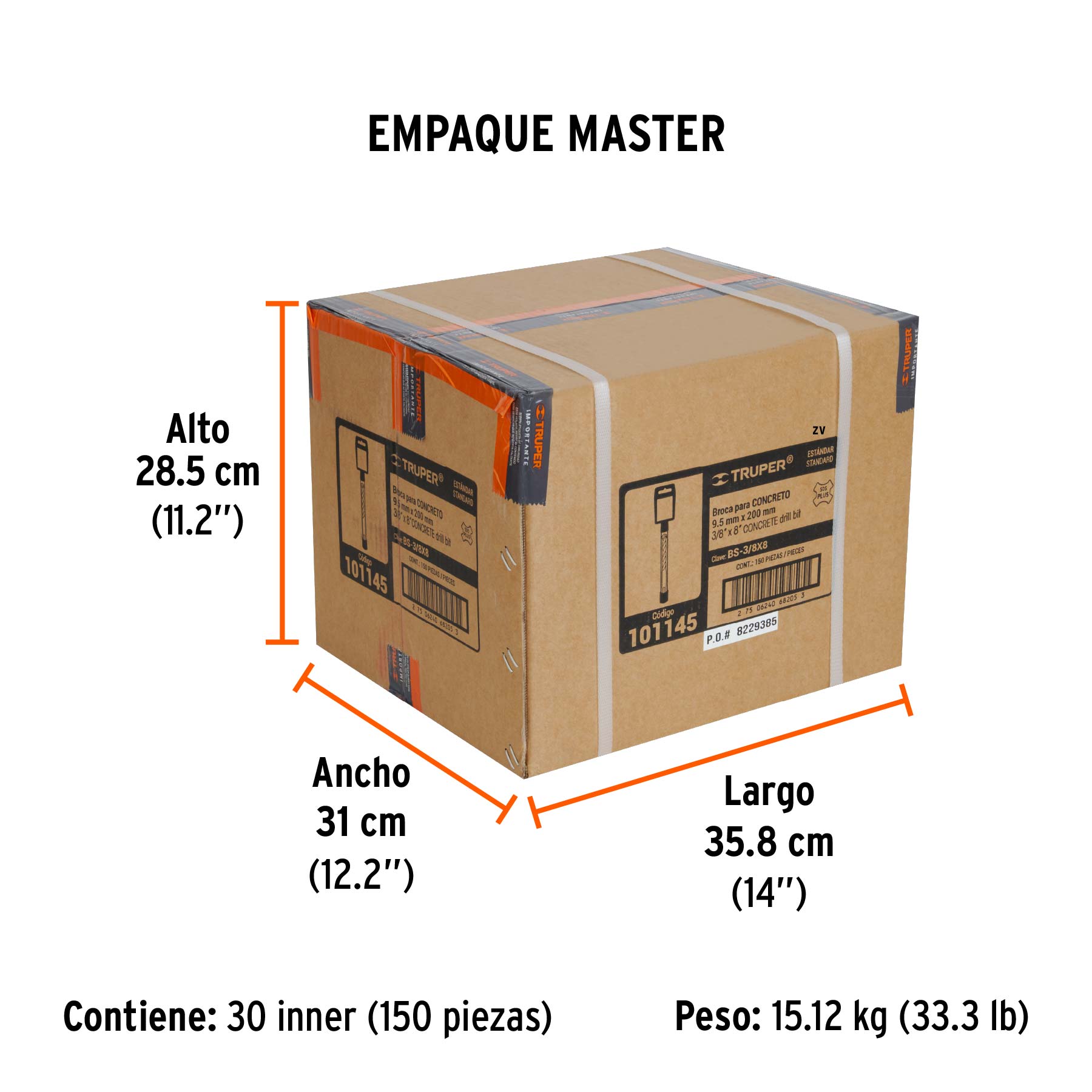 Broca SDS Plus 3/8 x 8", TRUPER - Empaque