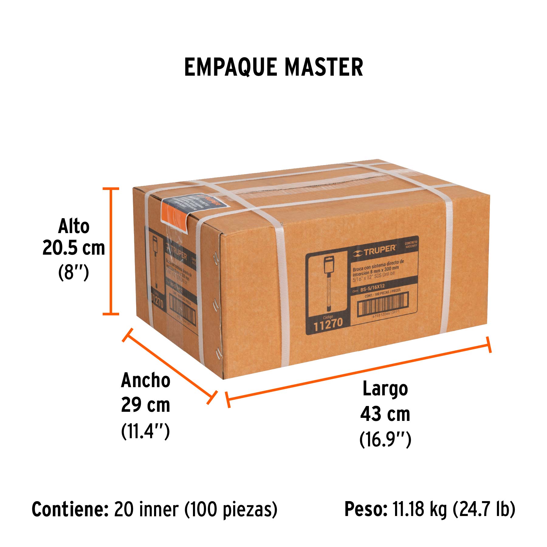 Broca SDS Plus 5/16 x 12", TRUPER - Empaque