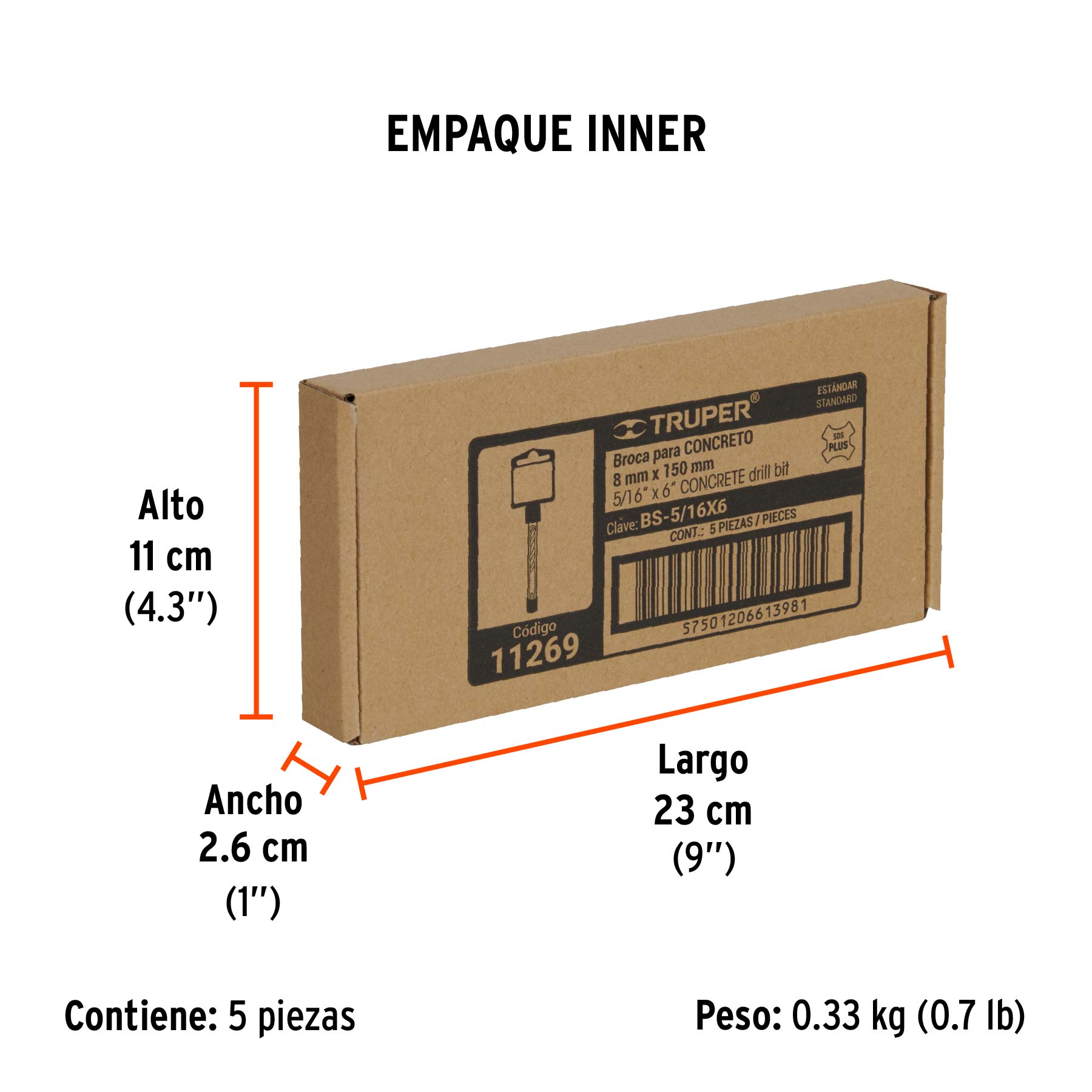 Broca SDS Plus 5/16 x 6", TRUPER - Empaque