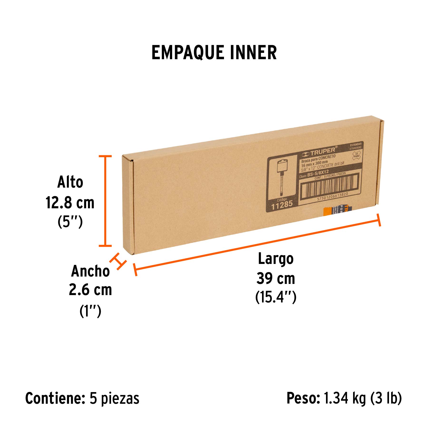 Broca SDS Plus 5/8 x 12", TRUPER - Empaque