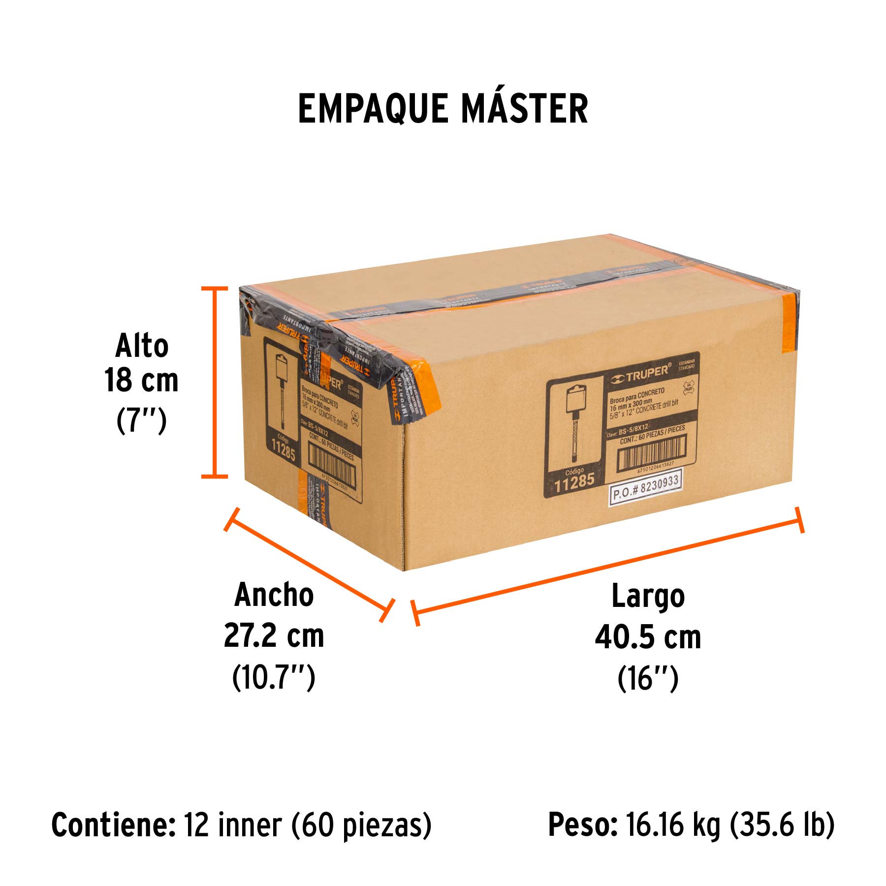 Broca SDS Plus 5/8 x 12", TRUPER - Empaque