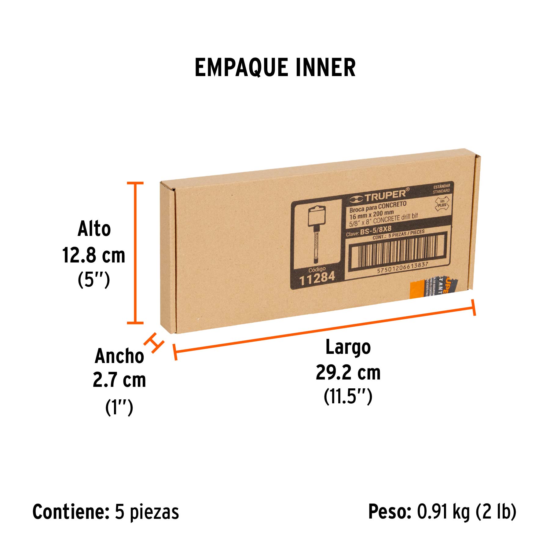 Broca SDS Plus 5/8 x 8", TRUPER - Empaque