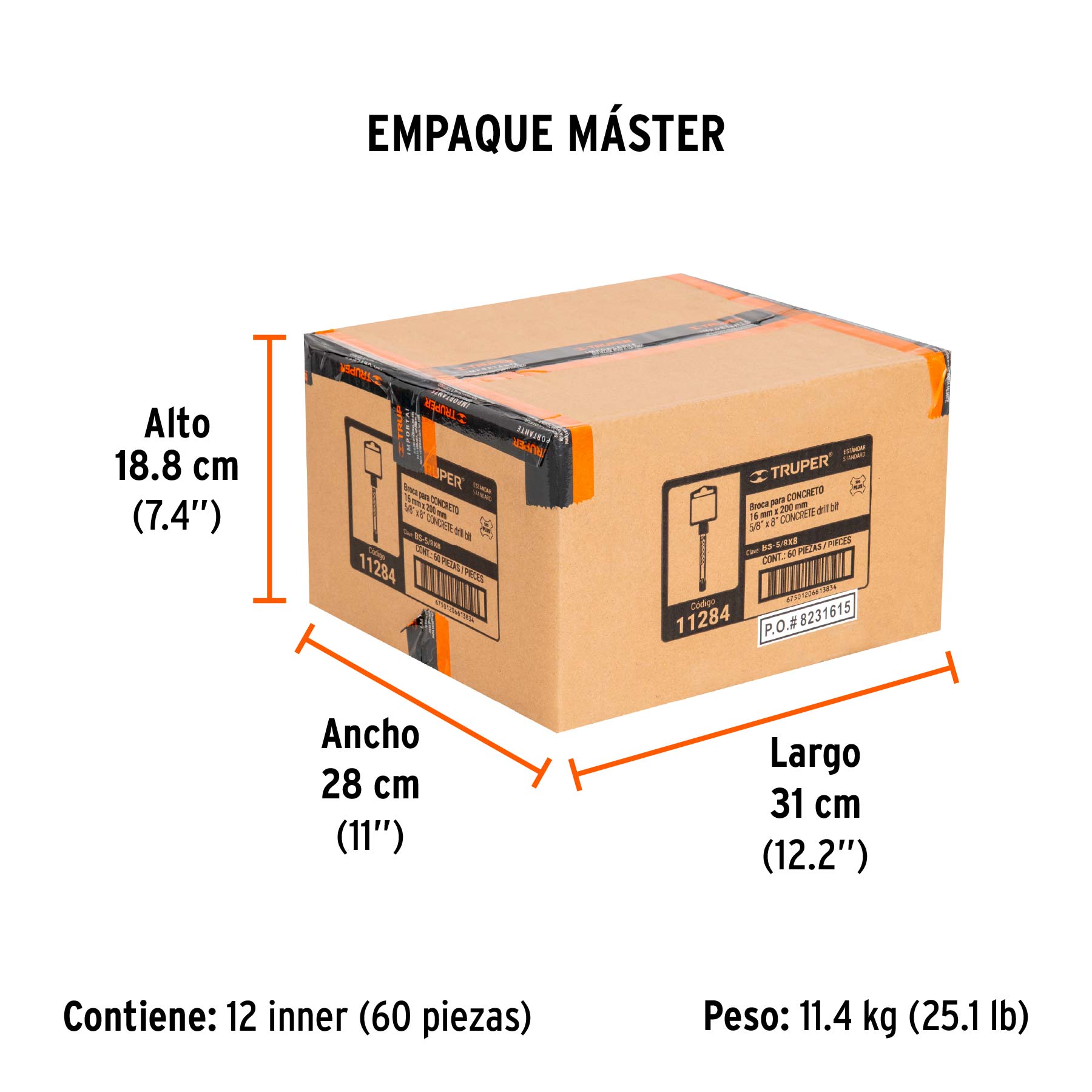 Broca SDS Plus 5/8 x 8", TRUPER - Empaque