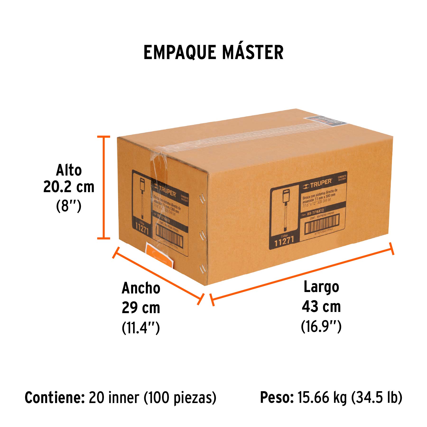 Broca SDS Plus 7/16 x 12", TRUPER - Empaque