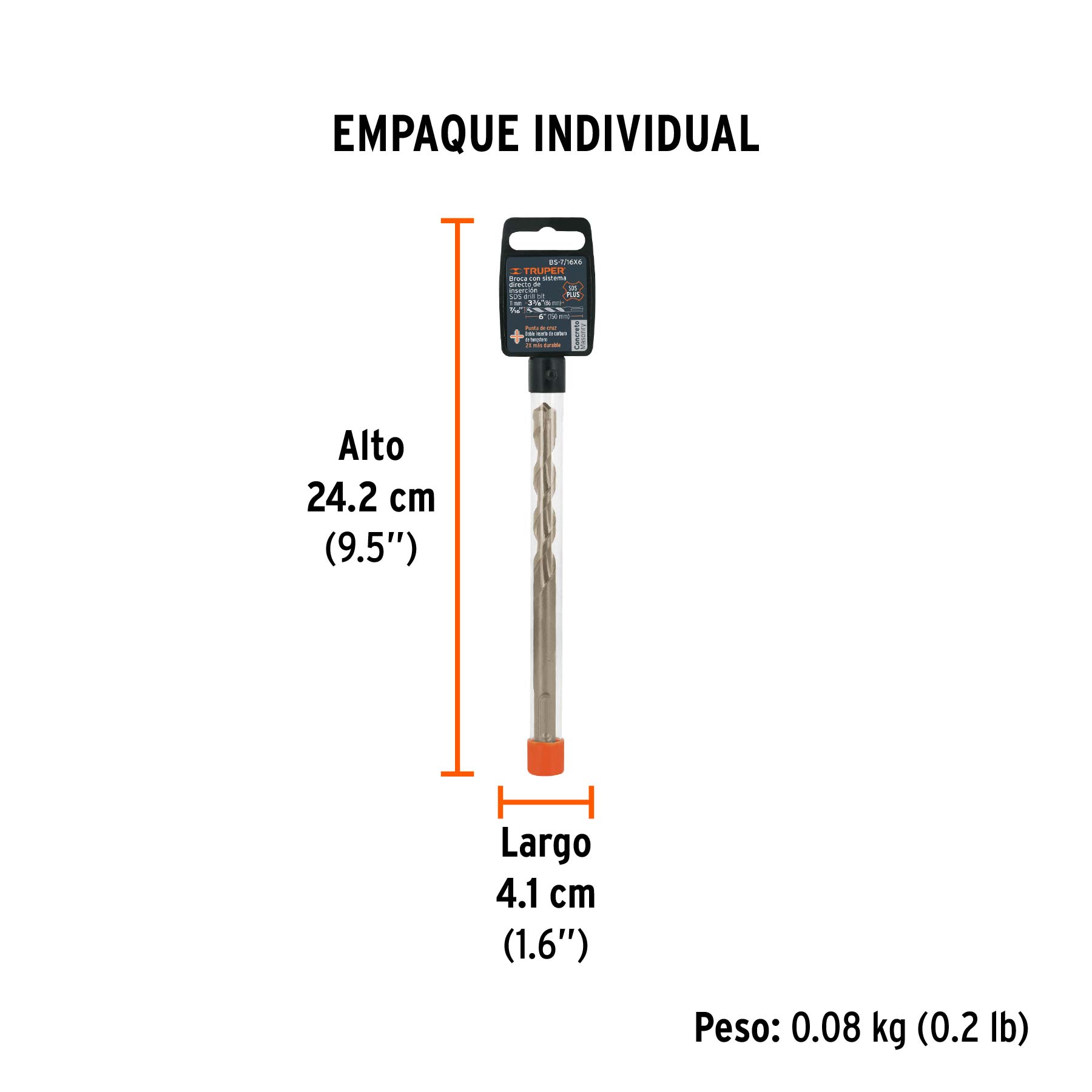 Broca SDS Plus 7/16 x 6", TRUPER - Empaque