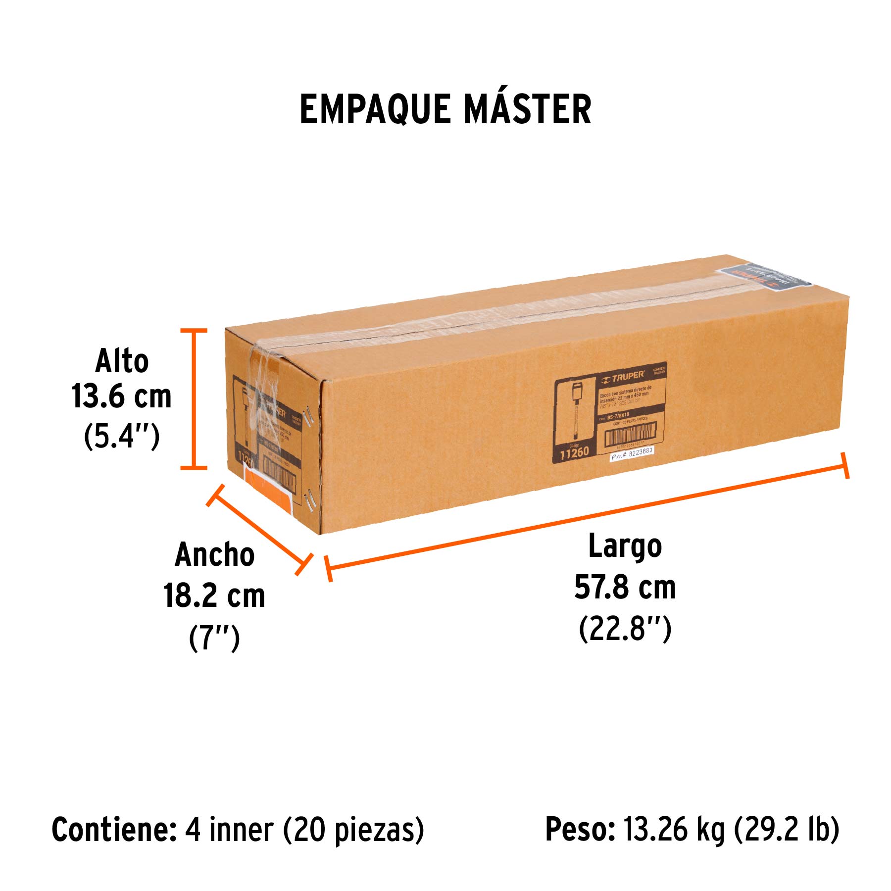 Broca SDS Plus 7/8 x 18", TRUPER - Empaque