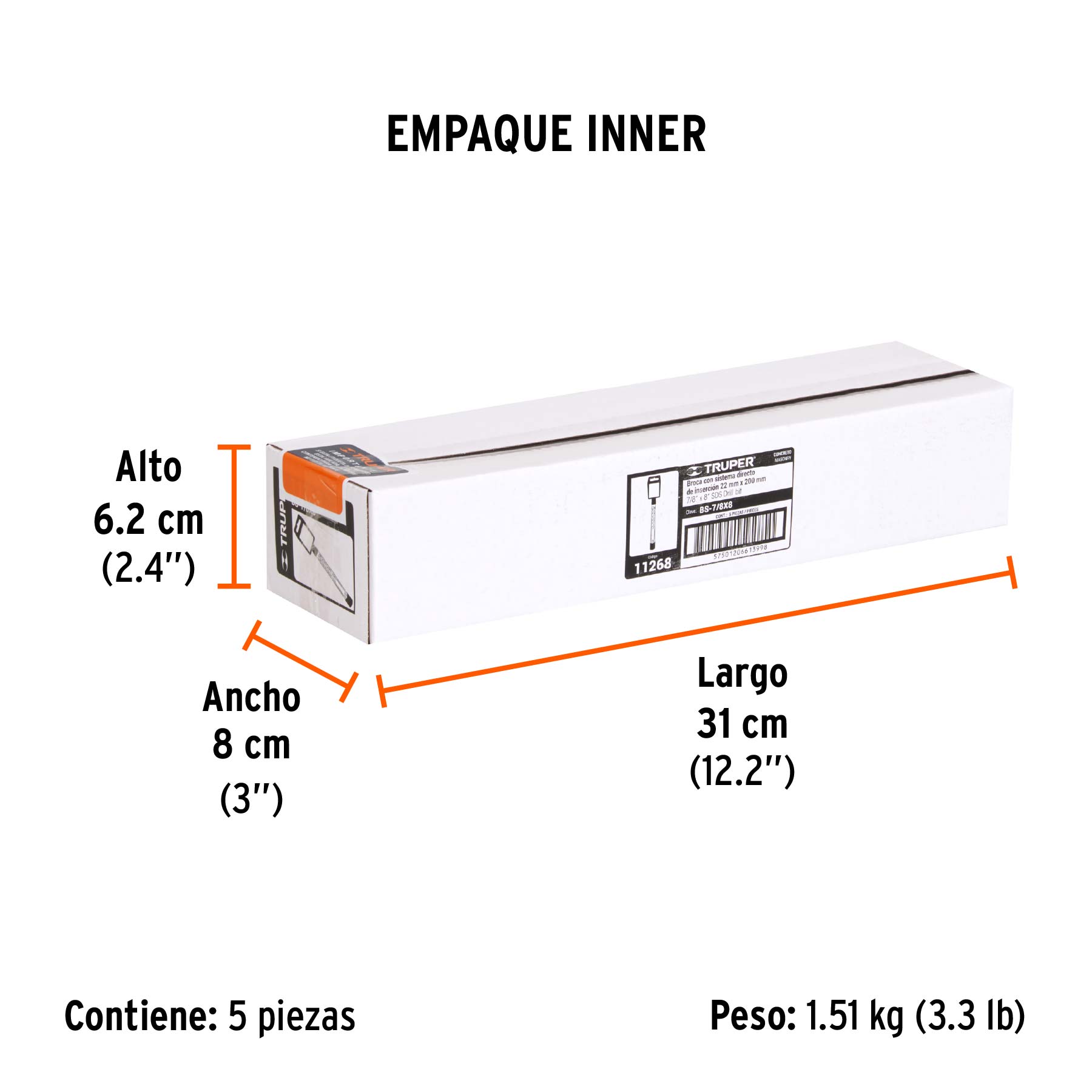Broca SDS Plus 7/8 x 8", TRUPER - Empaque