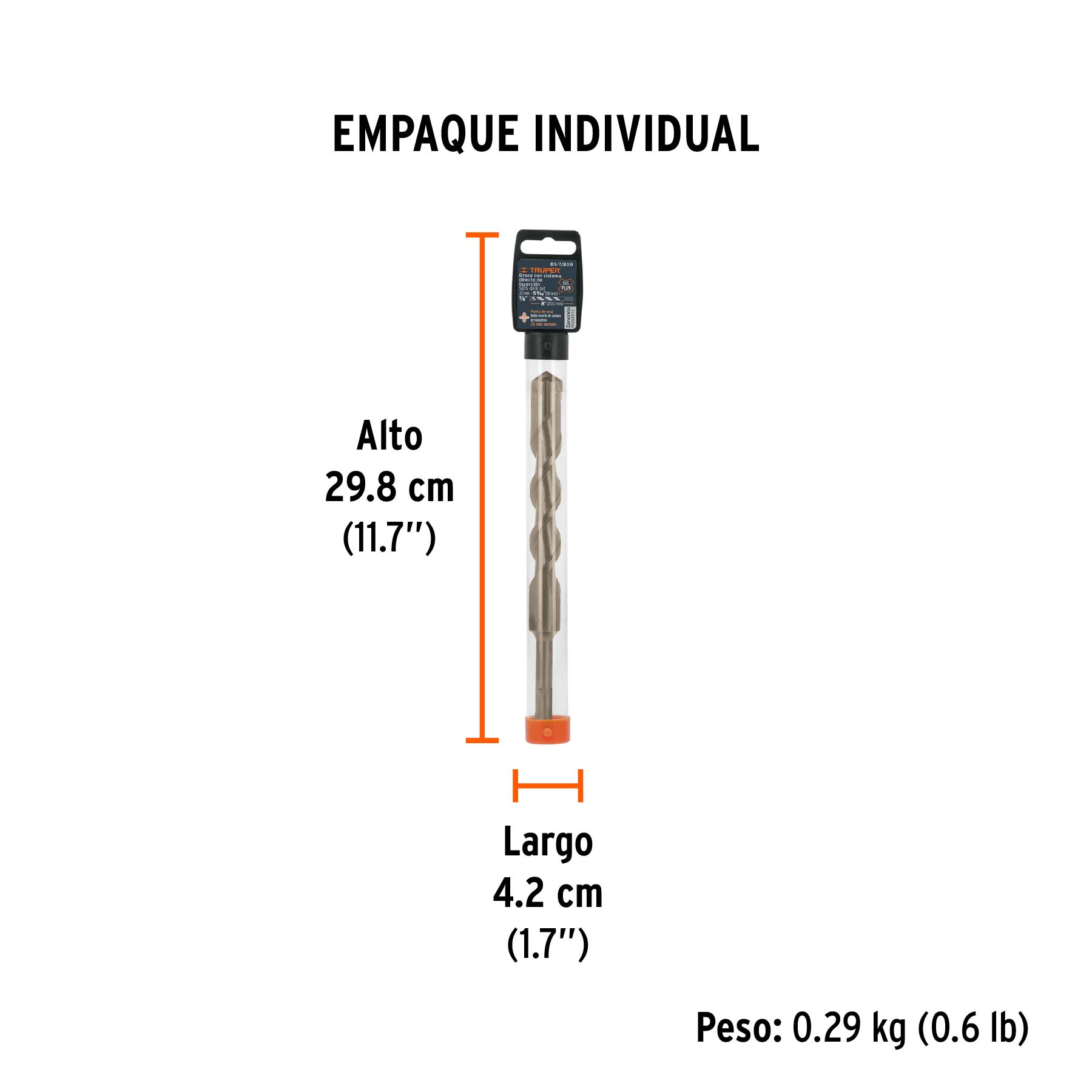 Broca SDS Plus 7/8 x 8", TRUPER - Empaque