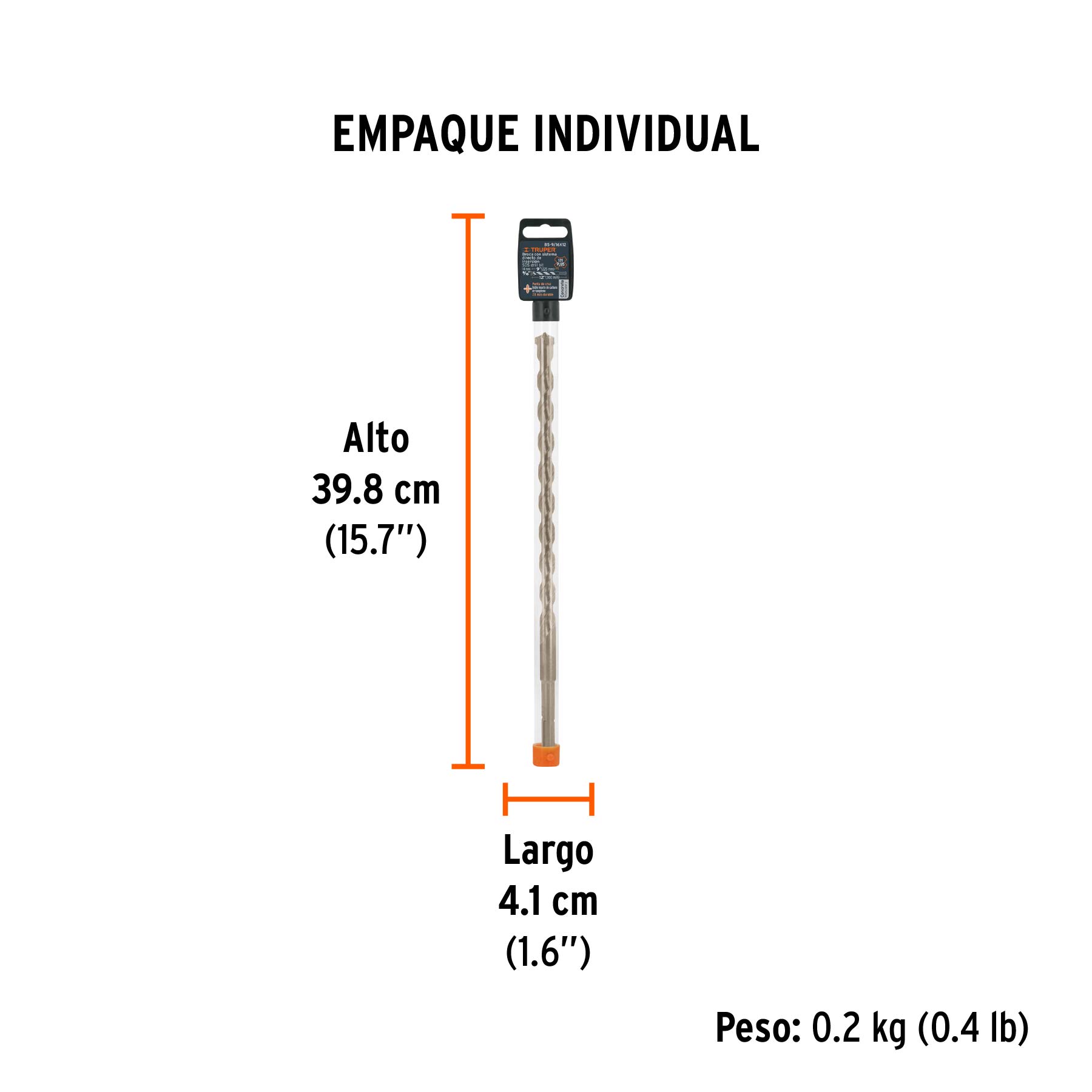 Broca SDS Plus 9/16 x 12", TRUPER - Empaque