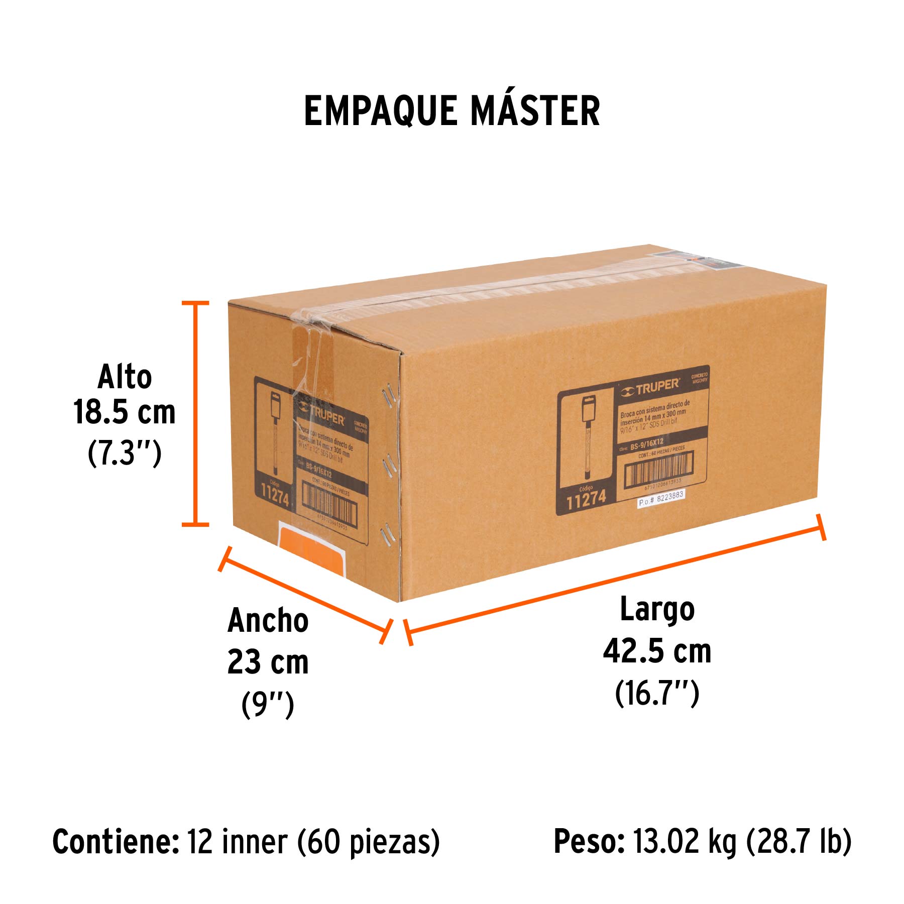 Broca SDS Plus 9/16 x 12", TRUPER - Empaque