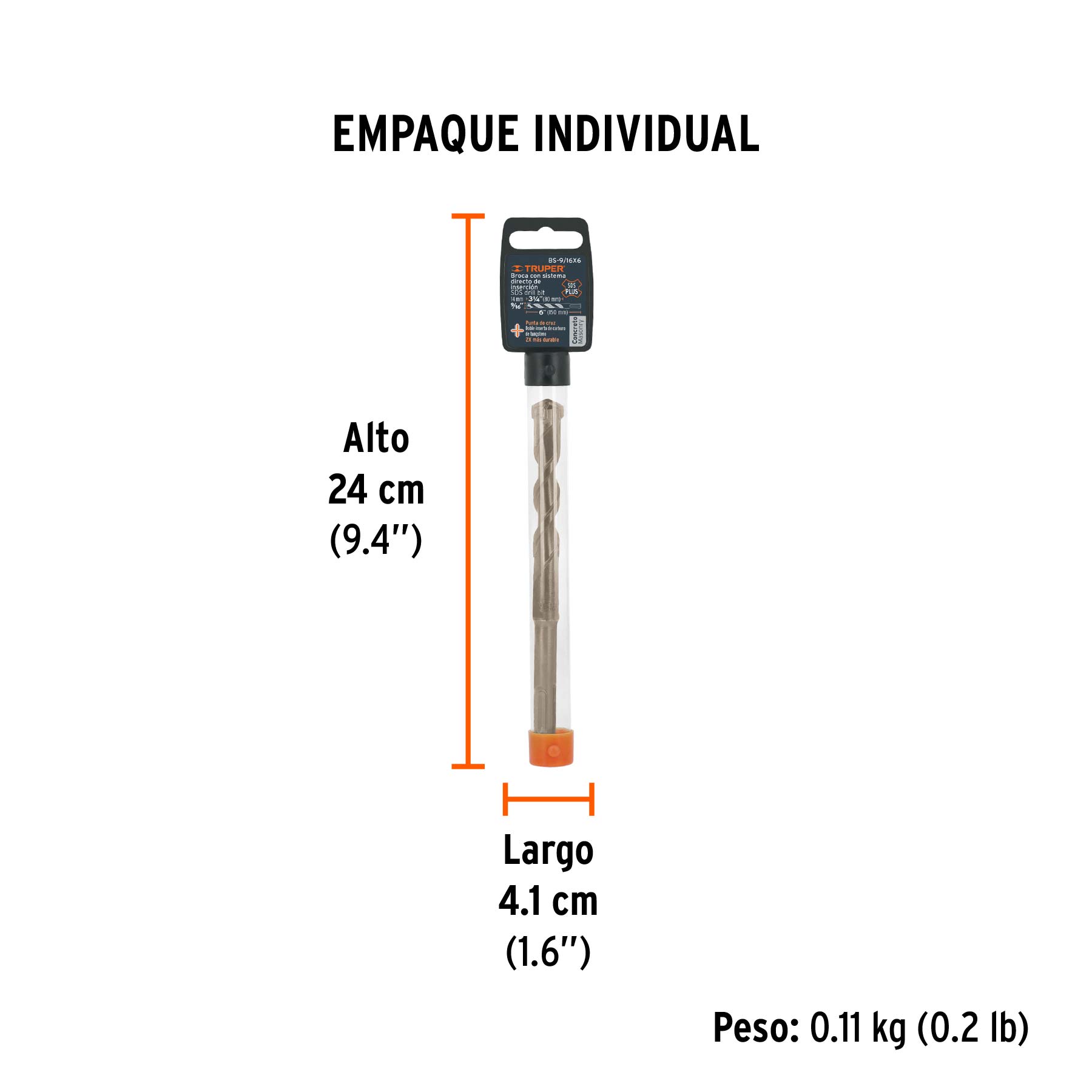 Broca SDS Plus 9/16 x 6", TRUPER - Empaque