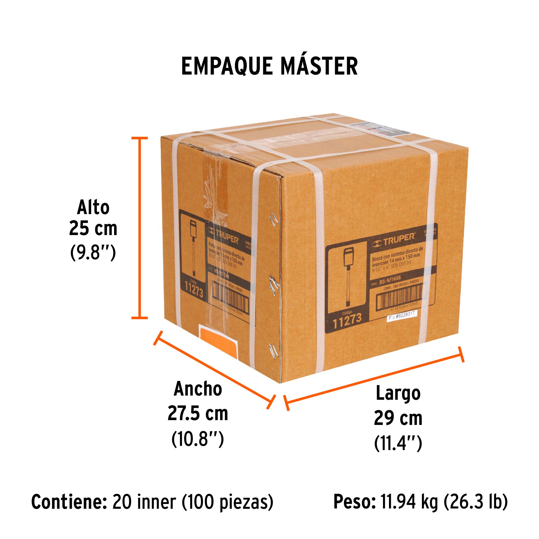 Broca SDS Plus 9/16 x 6", TRUPER - Empaque