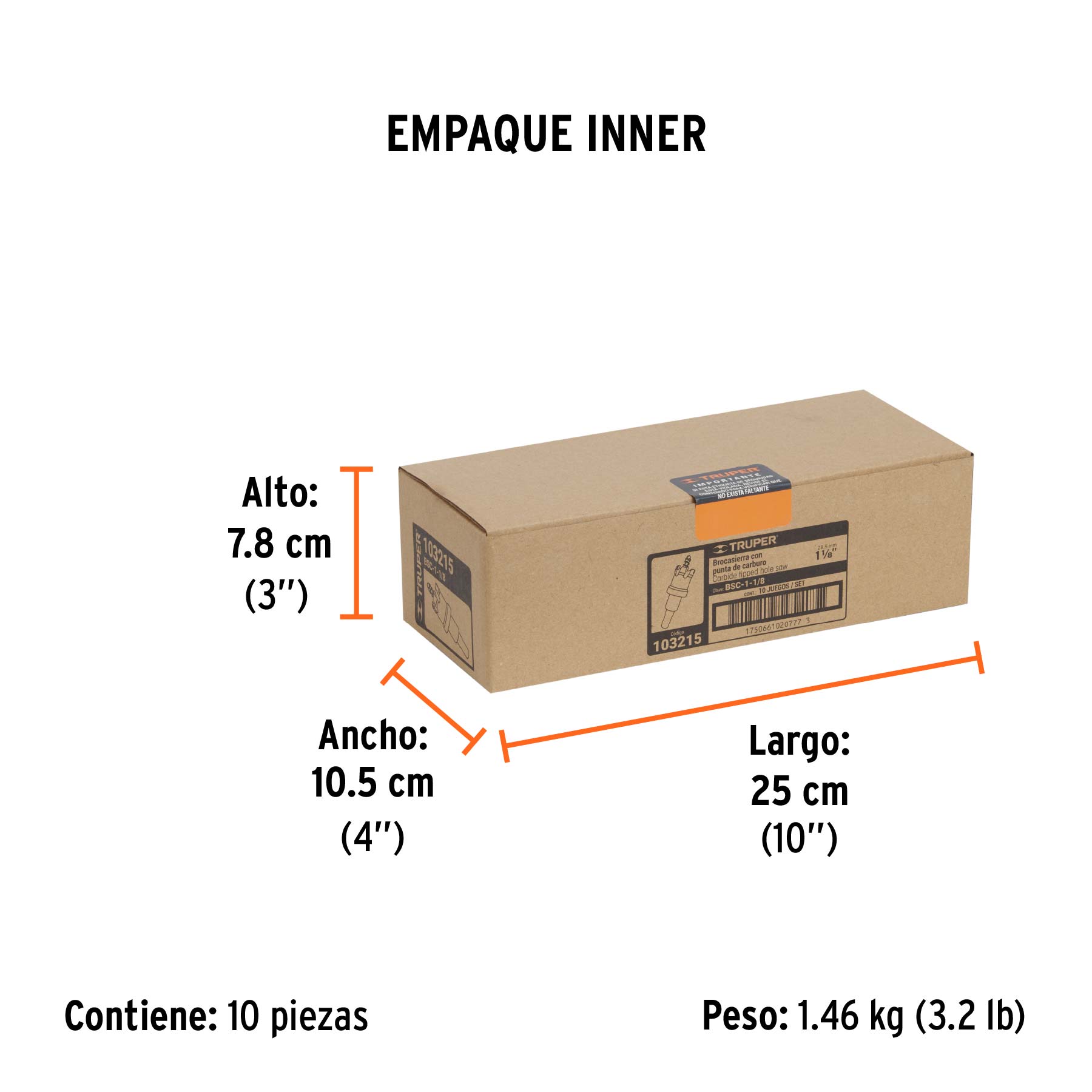 Brocasierra de carburo de tungsteno, 1-1/8", TRUPER - Empaque
