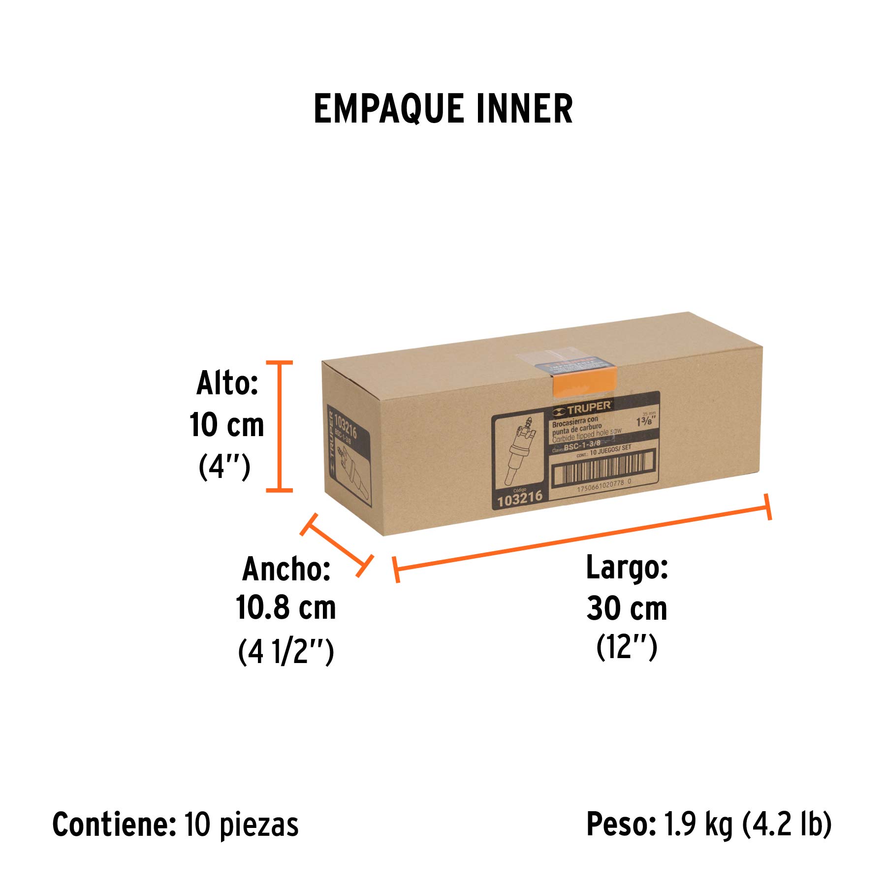 Brocasierra de carburo de tungsteno, 1-3/8", TRUPER - Empaque