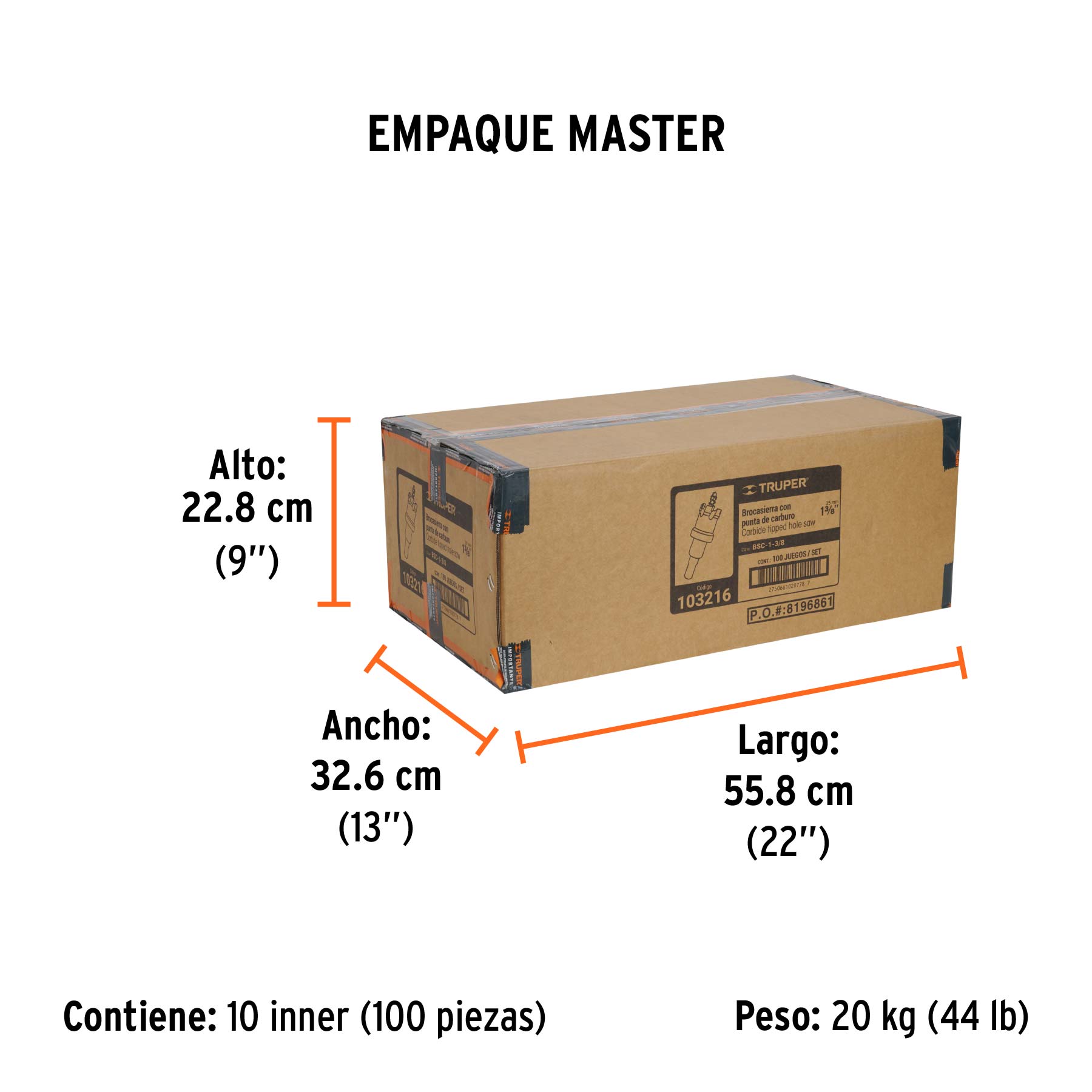 Brocasierra de carburo de tungsteno, 1-3/8", TRUPER - Empaque
