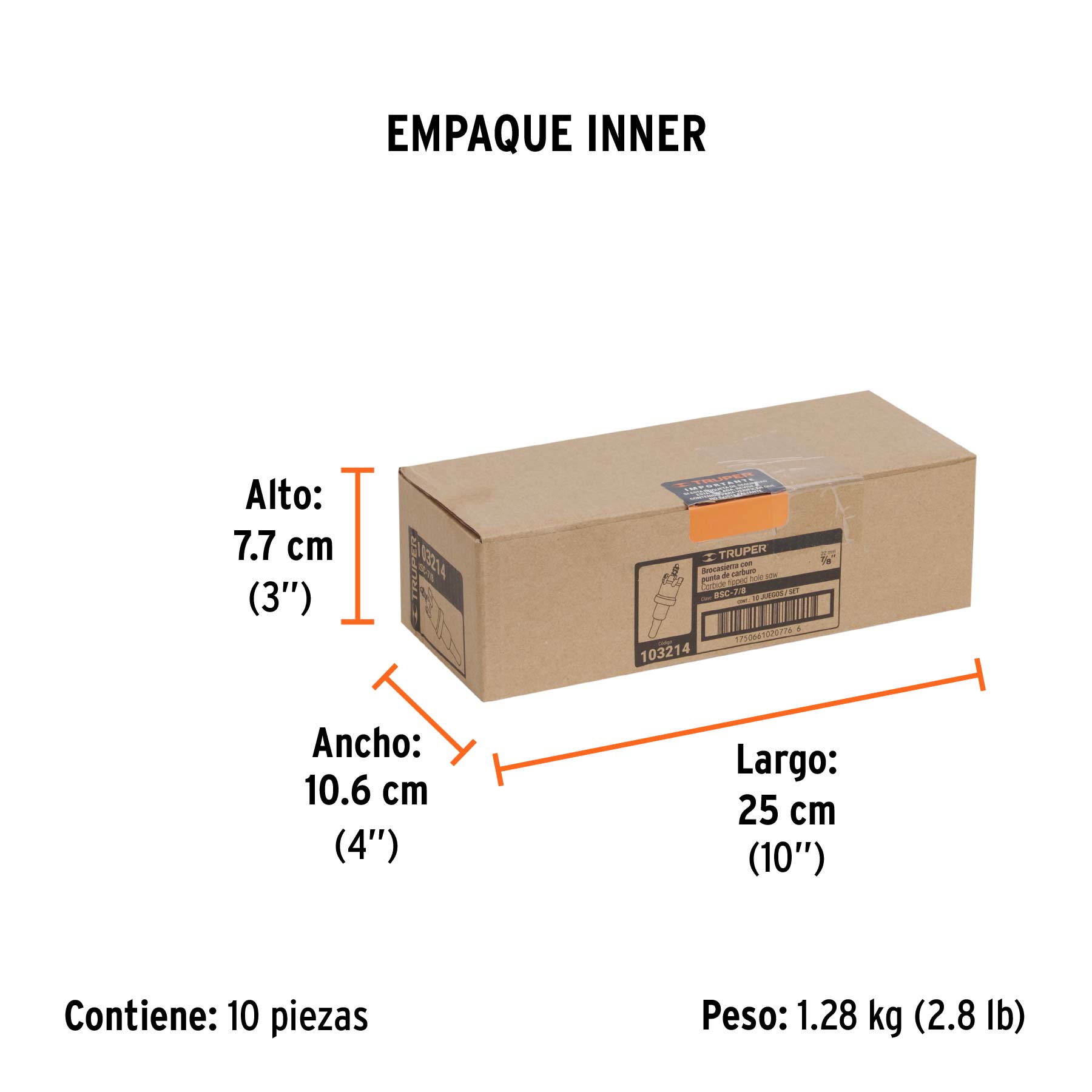 Brocasierra de carburo de tungsteno, 7/8", TRUPER - Empaque