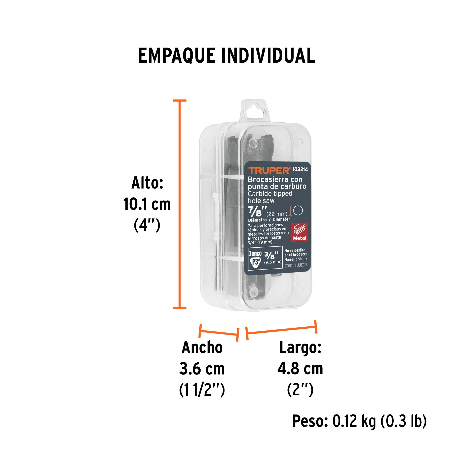 Brocasierra de carburo de tungsteno, 7/8", TRUPER - Empaque