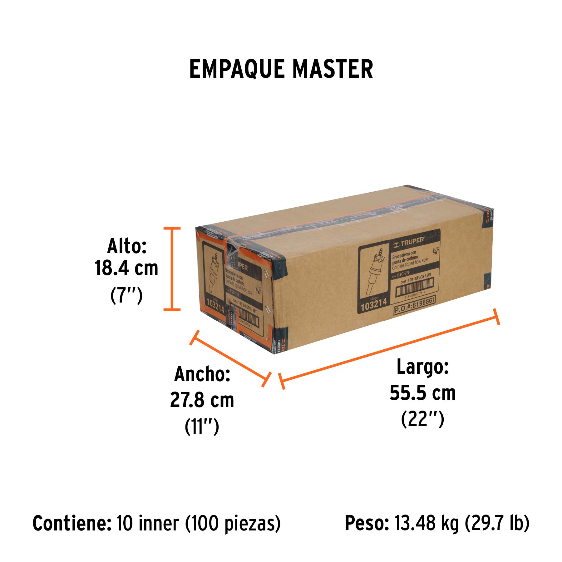 Brocasierra de carburo de tungsteno, 7/8", TRUPER - Empaque