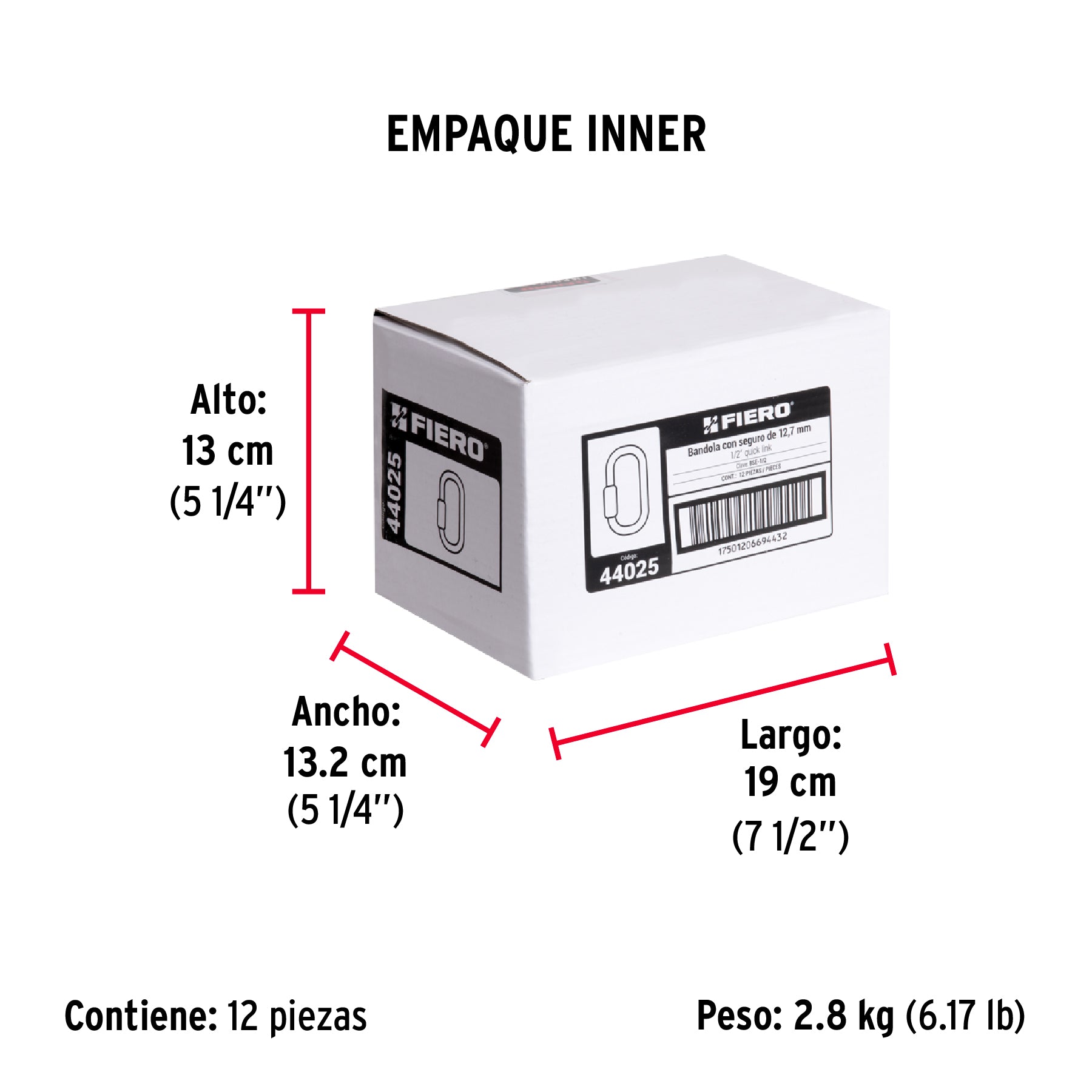 Bandola de acero de 1/2" con seguro, FIERO - Empaque