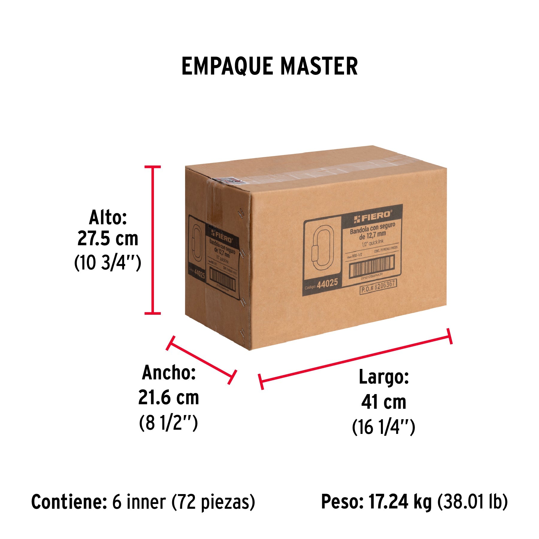 Bandola de acero de 1/2" con seguro, FIERO - Empaque