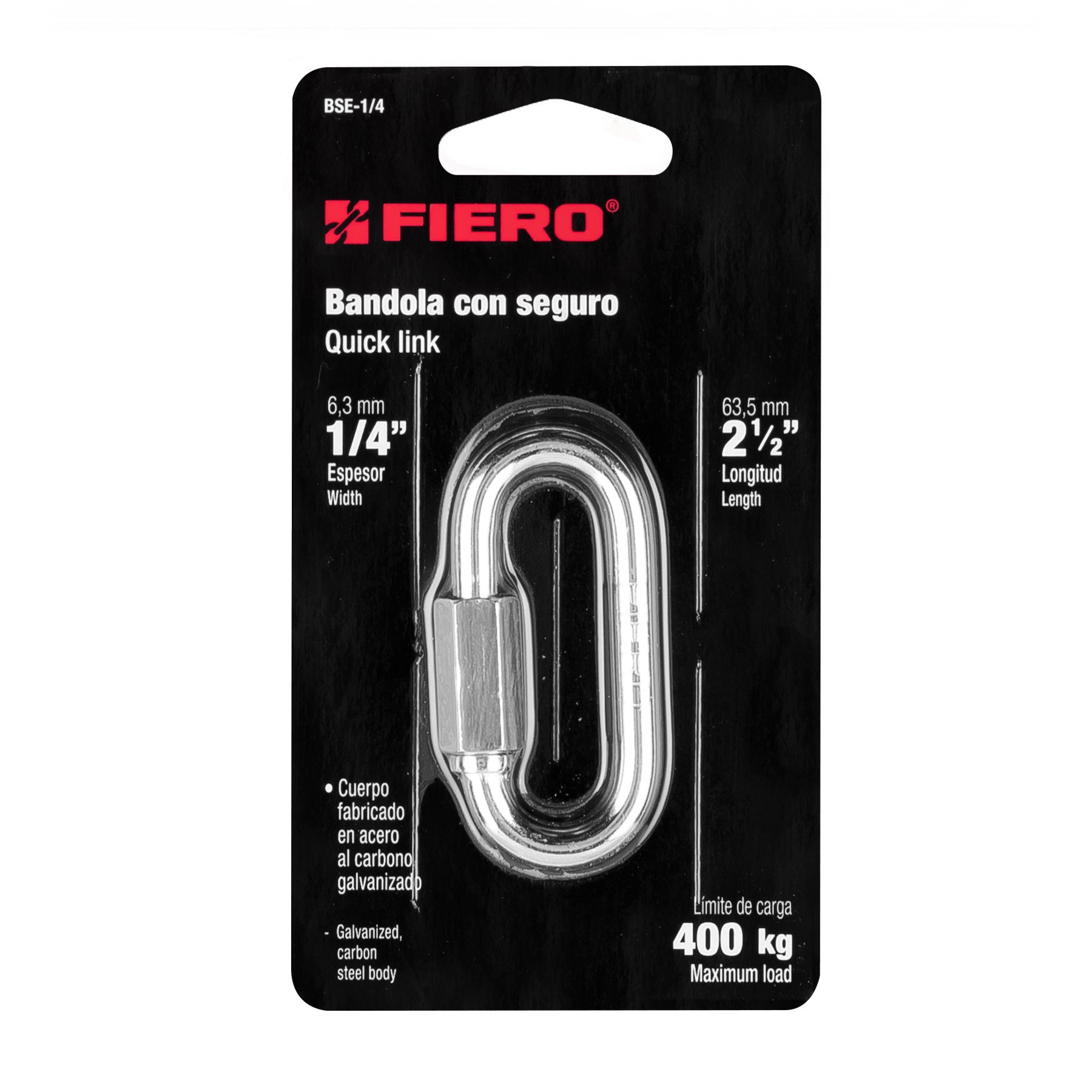 Bandola de acero de 1/4" con seguro, FIERO