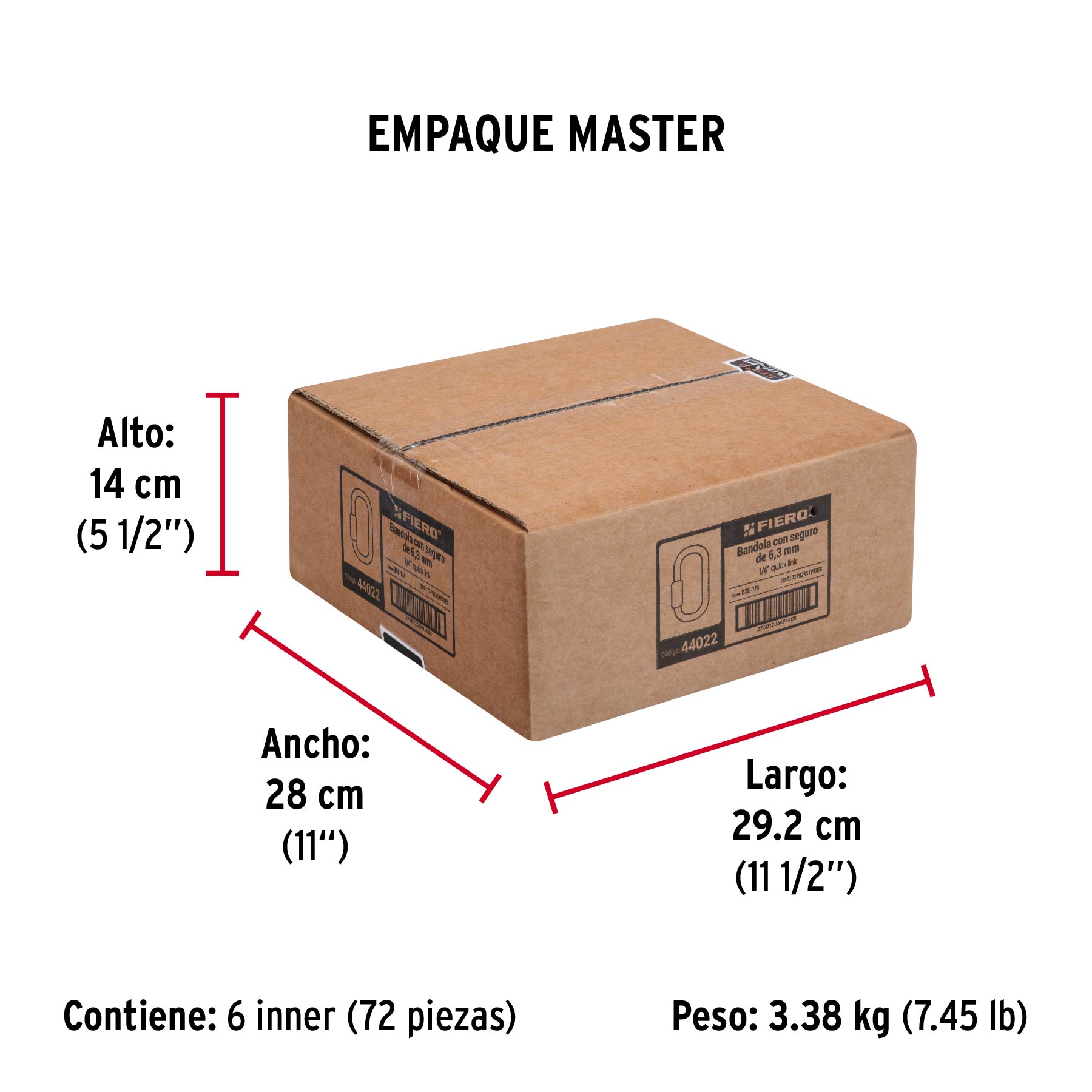 Bandola de acero de 1/4" con seguro, FIERO - Empaque