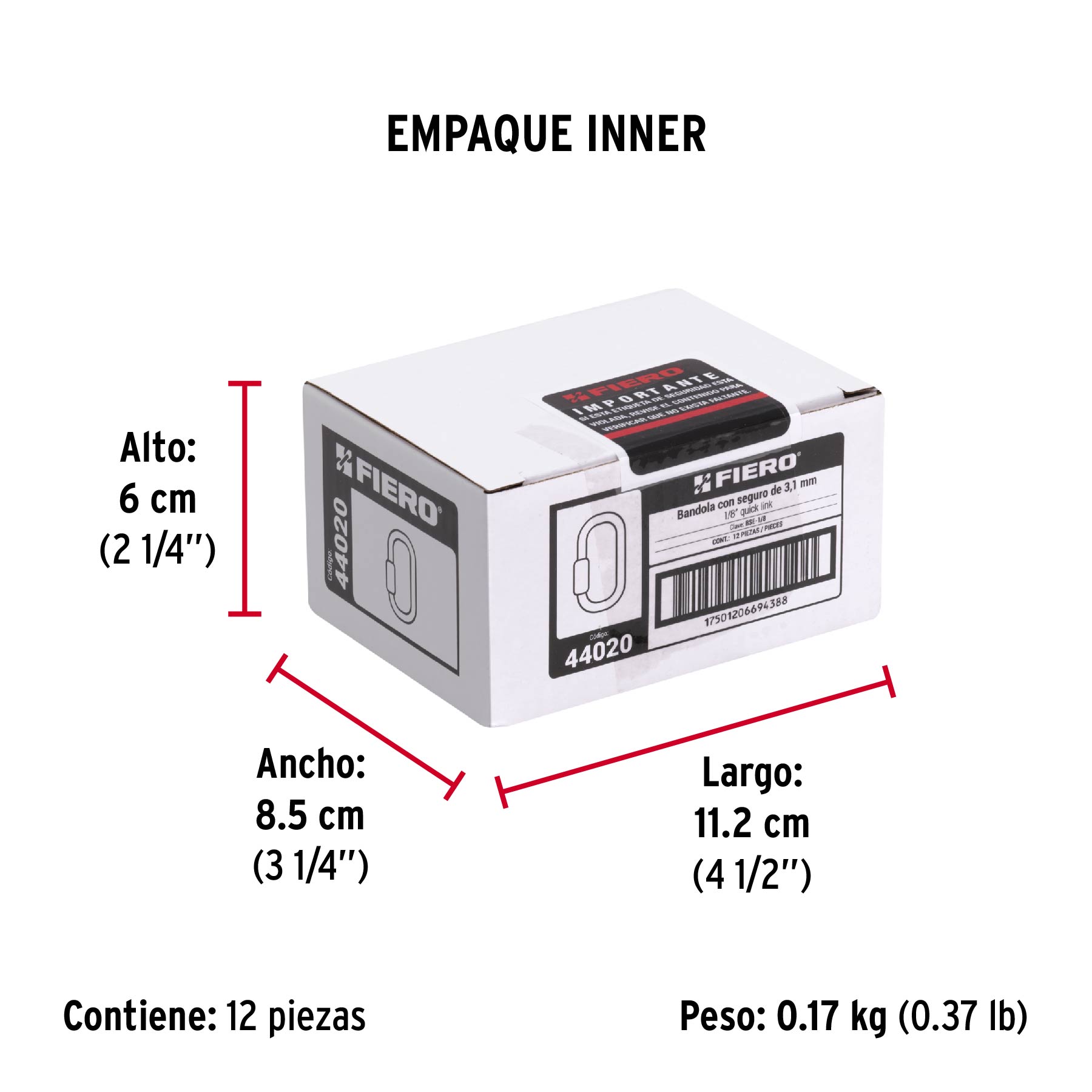 Bandola de acero de 1/8" con seguro, FIERO - Empaque