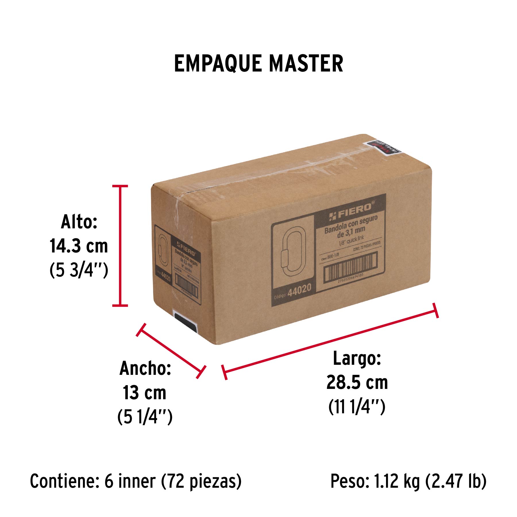 Bandola de acero de 1/8" con seguro, FIERO - Empaque