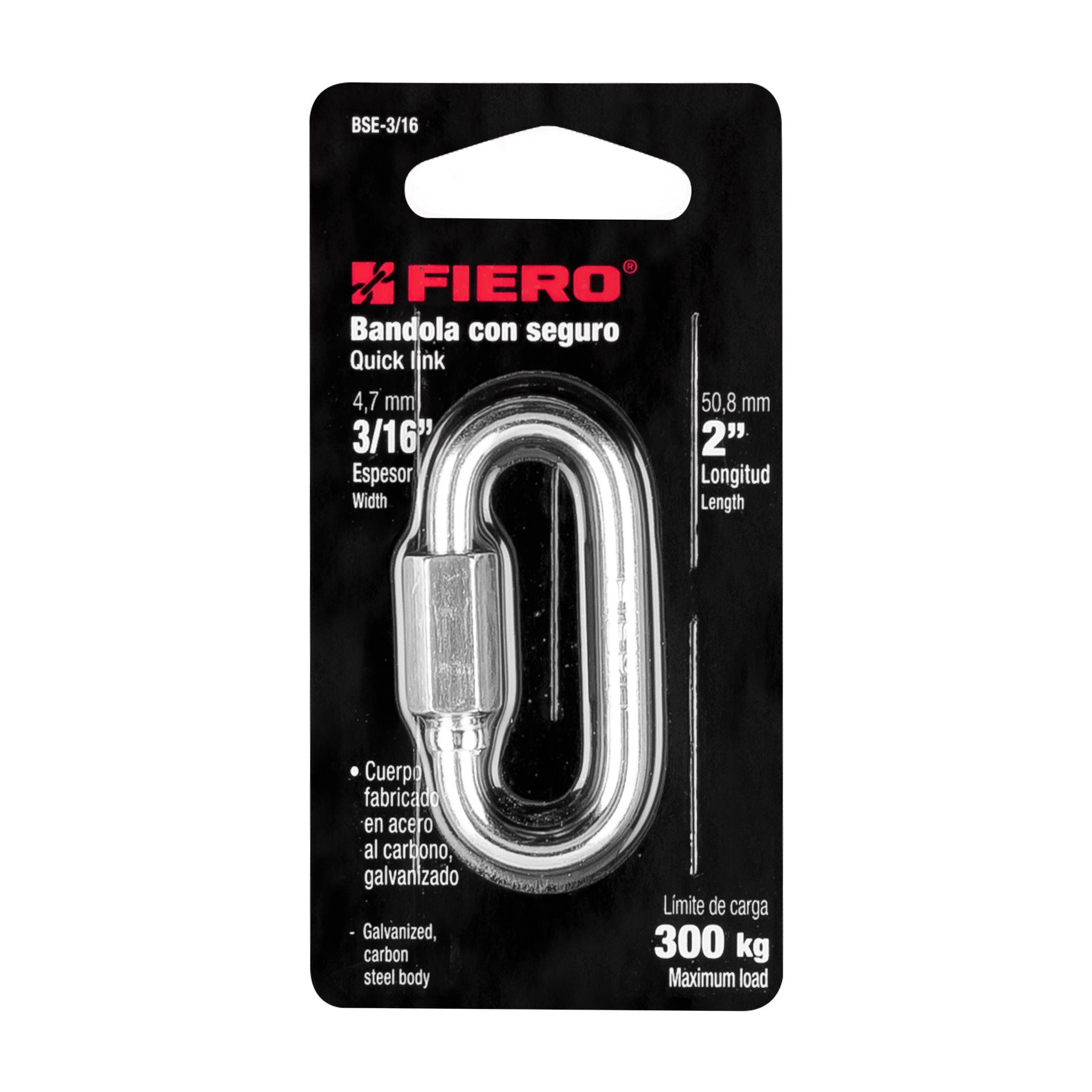 Bandola de acero de 3/16" con seguro, FIERO