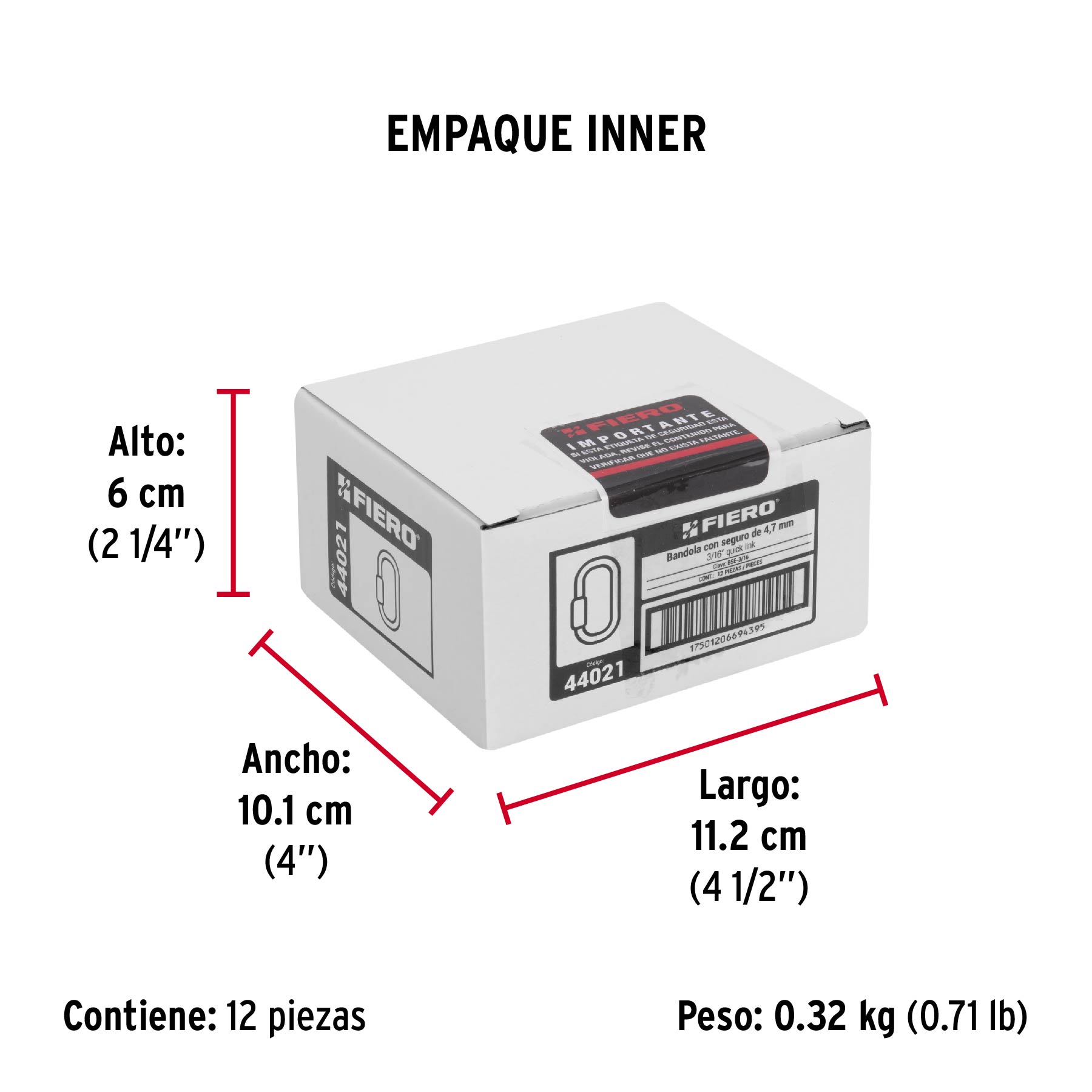 Bandola de acero de 3/16" con seguro, FIERO - Empaque