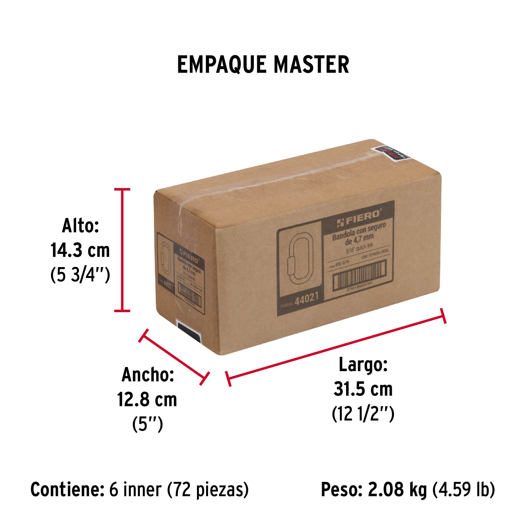 Bandola de acero de 3/16" con seguro, FIERO - Empaque