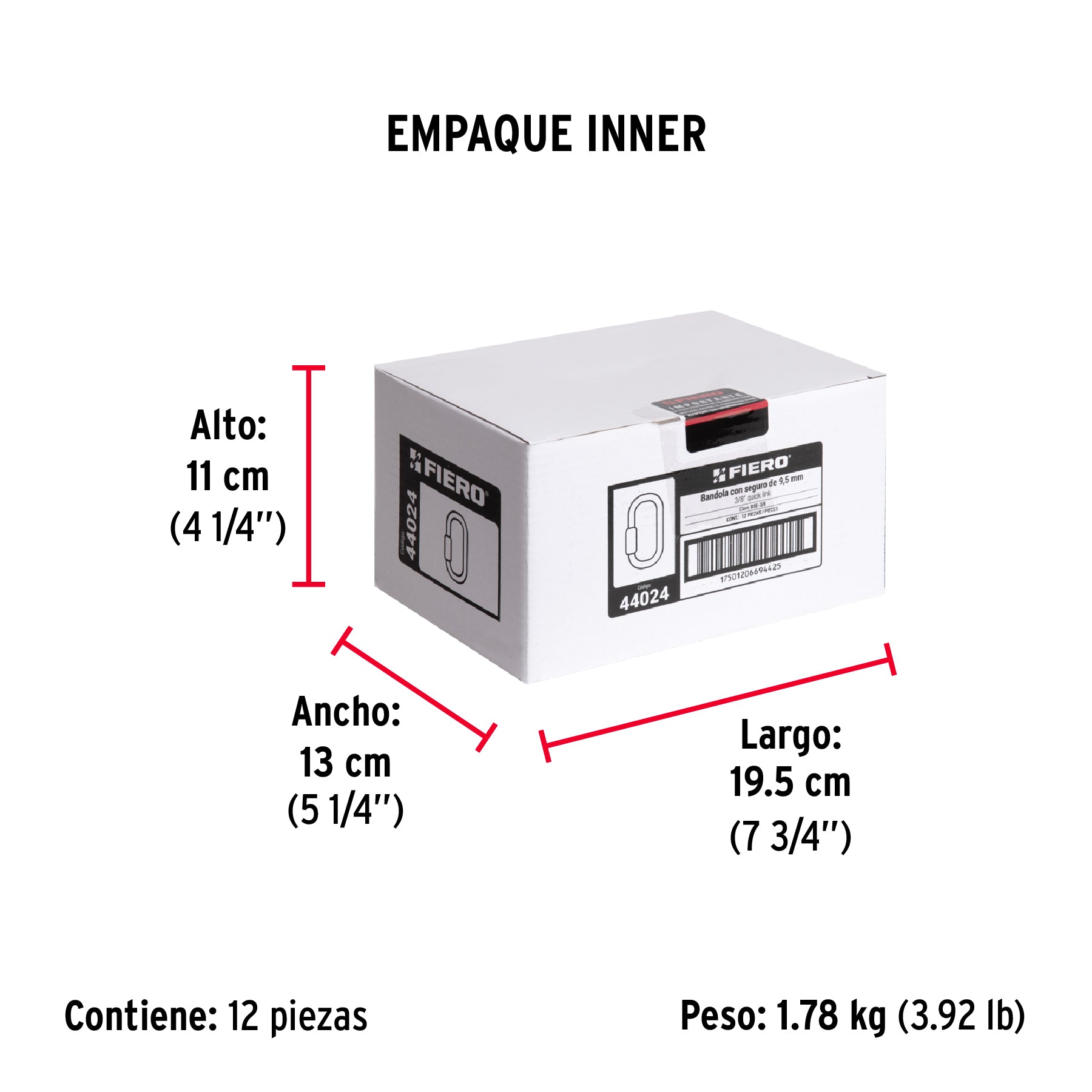 Bandola de acero de 3/8" con seguro, FIERO - Empaque